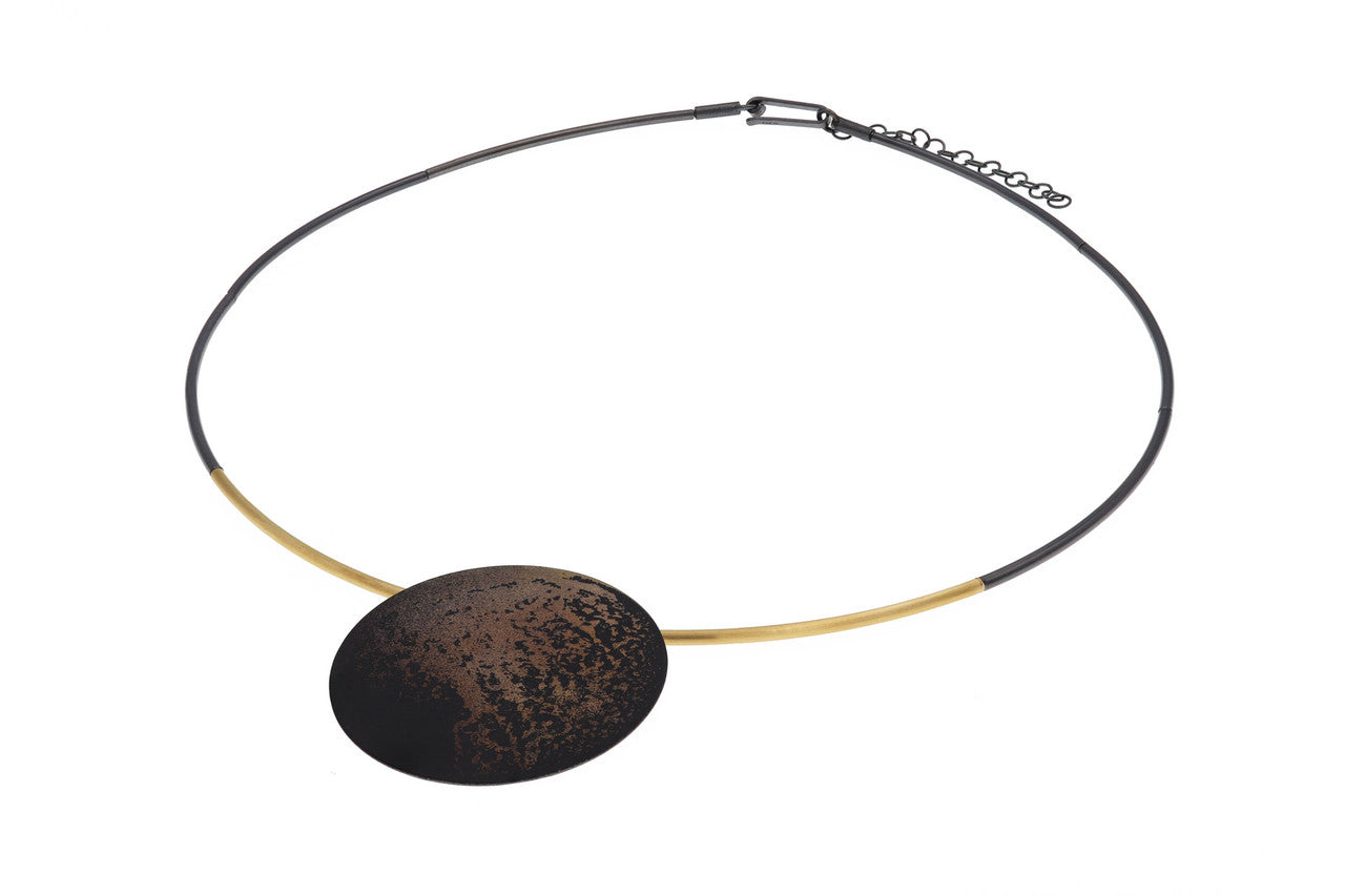 Deco_Echo_Poland_handmade_jewellery_necklace_circle_pendant_oxidised_sterling_silver_gold_plating