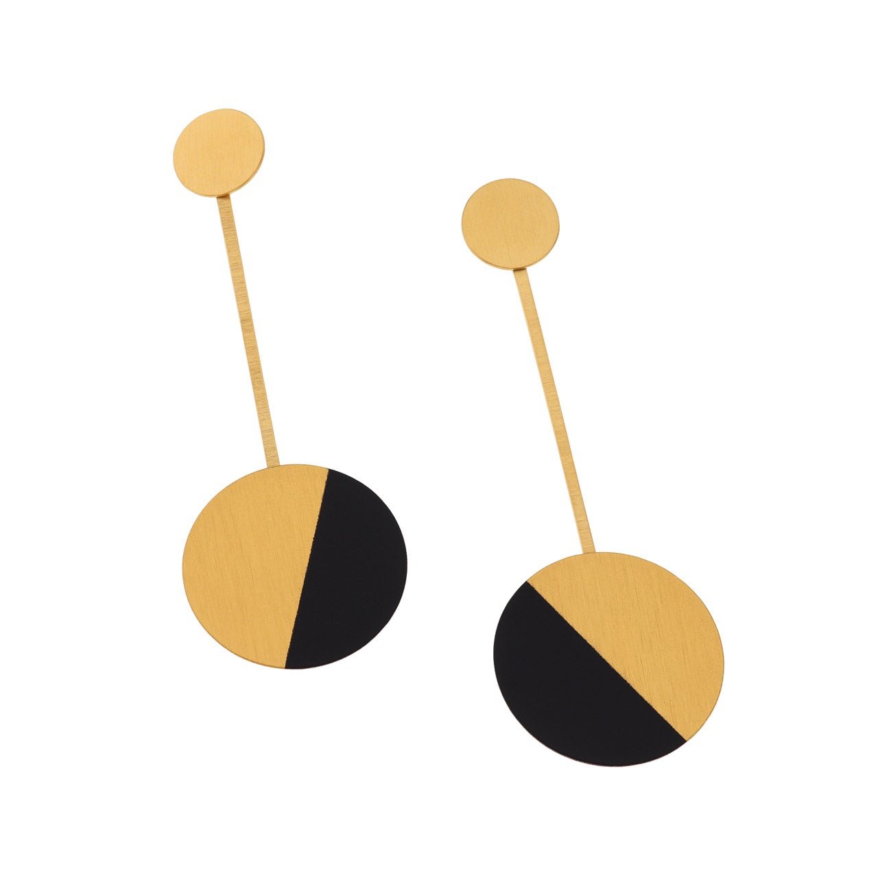 Gold and Black Balance Contract Circle Long Drop Earrings