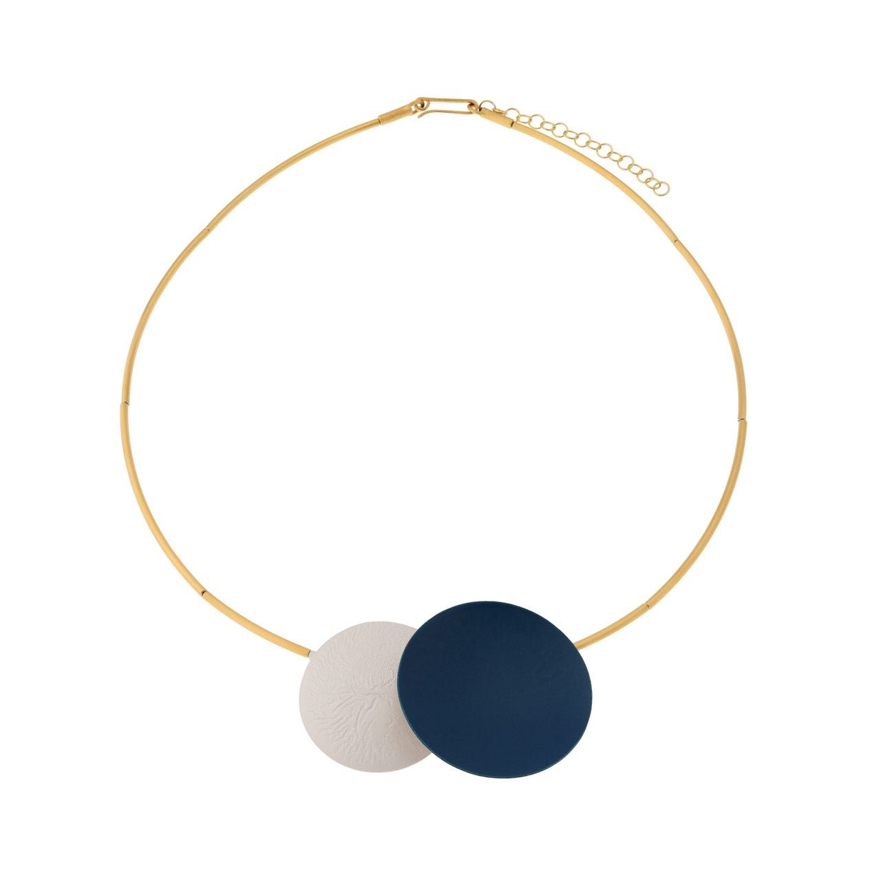 Eclipse Teal Blue and White Enamel Duo Lense Necklace