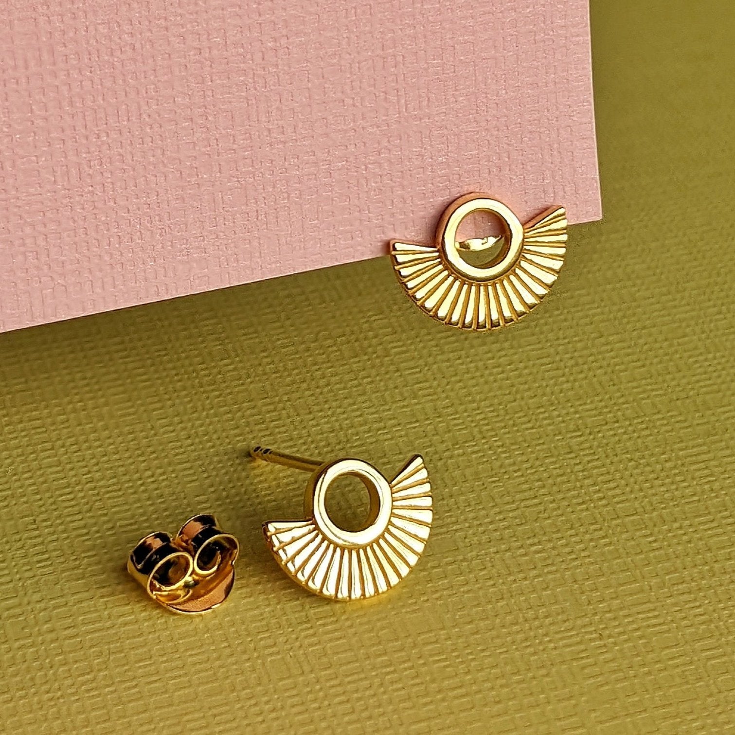 Art Deco Fan Gold Stud Earrings