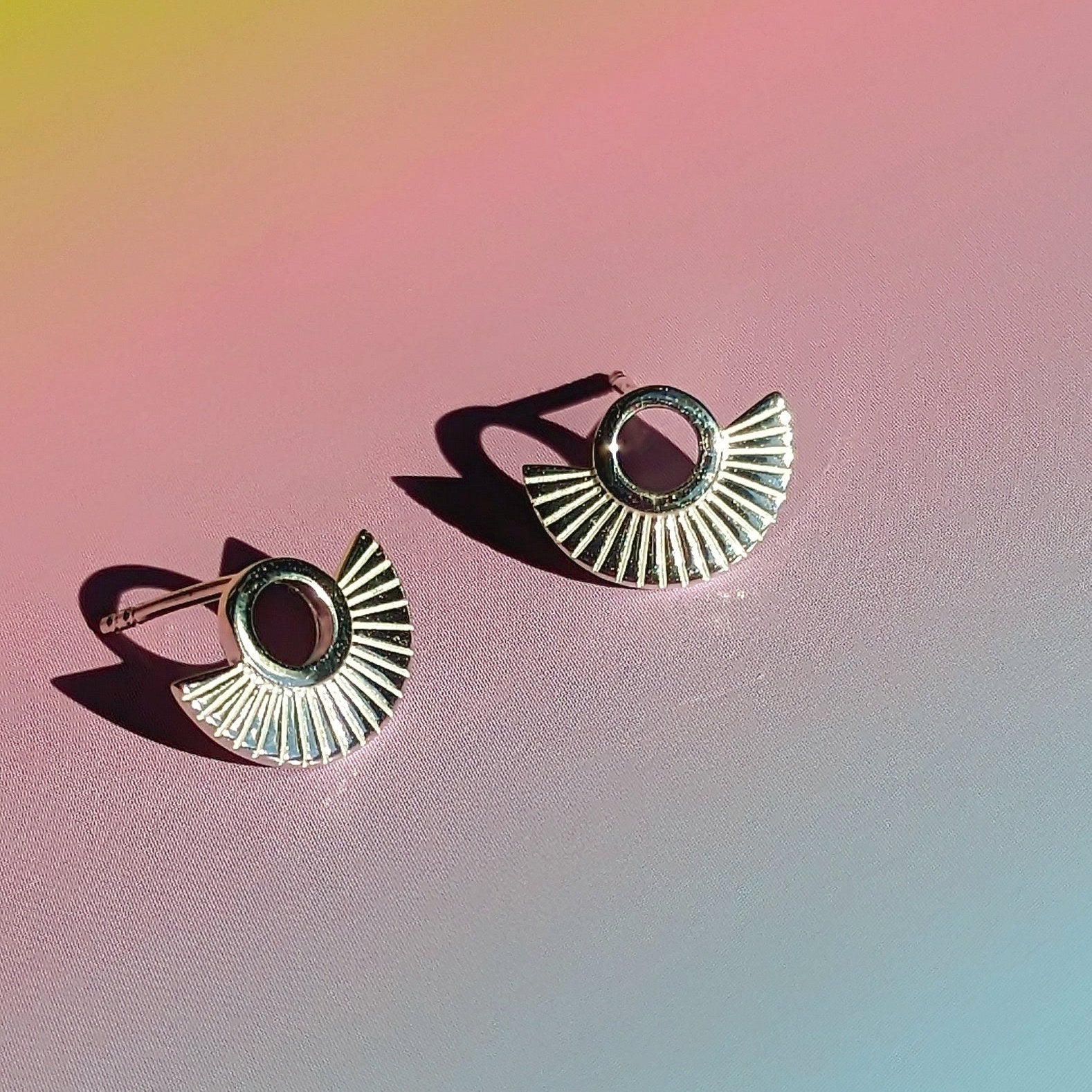 Art Deco Fan Sterling Silver Stud Earrings