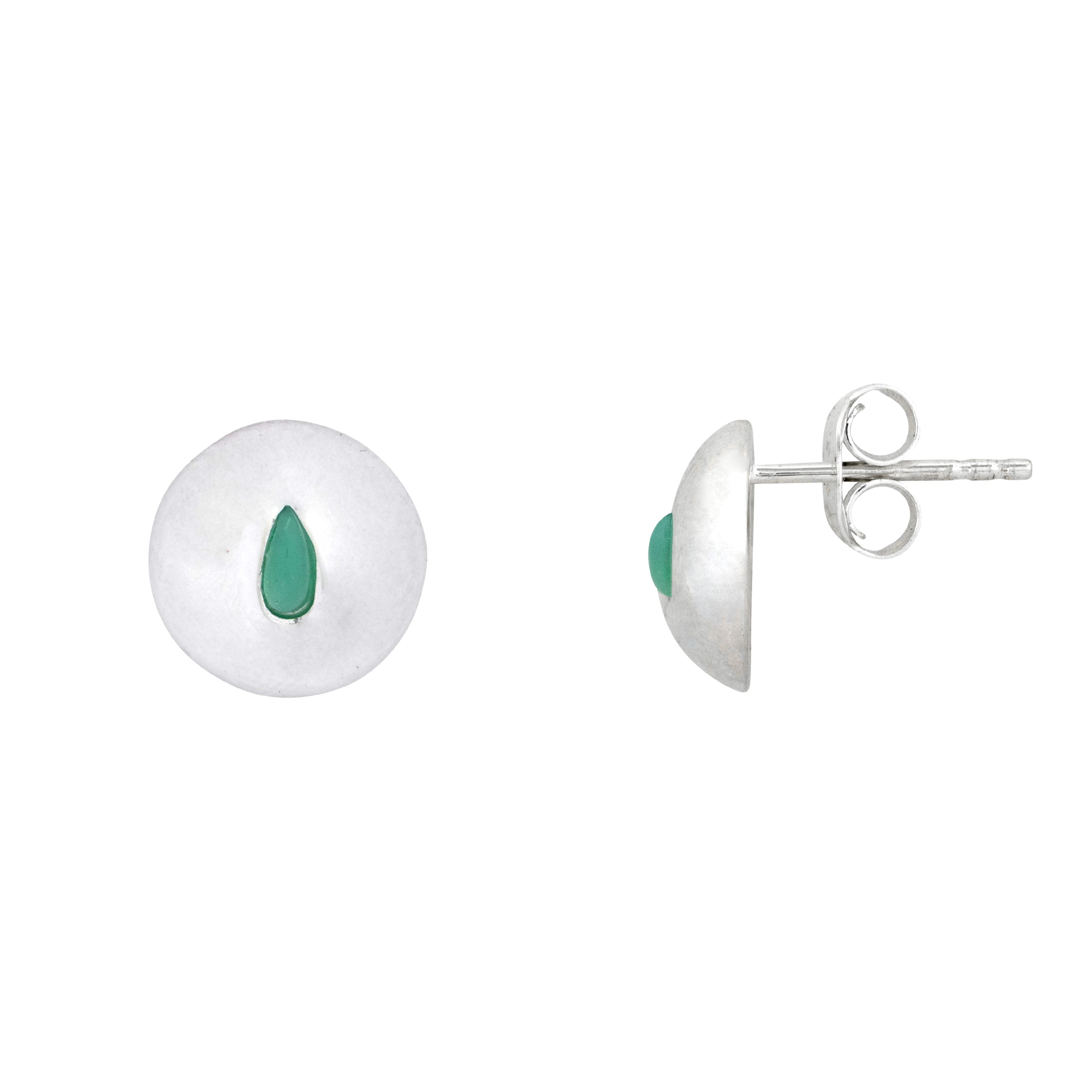 Green Chalcedony Tear Drop Sterling Silver Stud Earrings