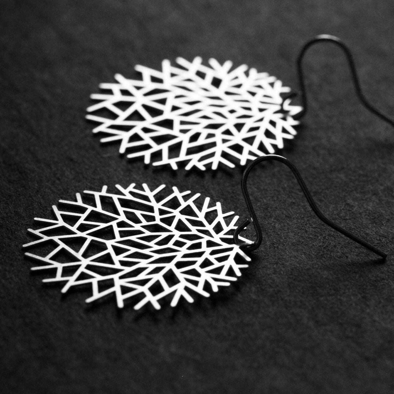 Moorigin  jewellery Woods stainless steel earrings, laser cut, delicate, boutique, Edinburgh