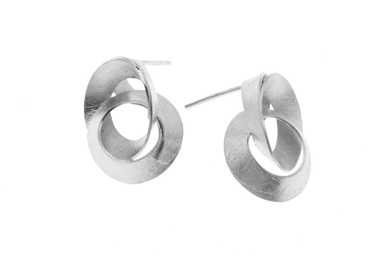 Curl Curve Interlocked Knots Silver Earrings