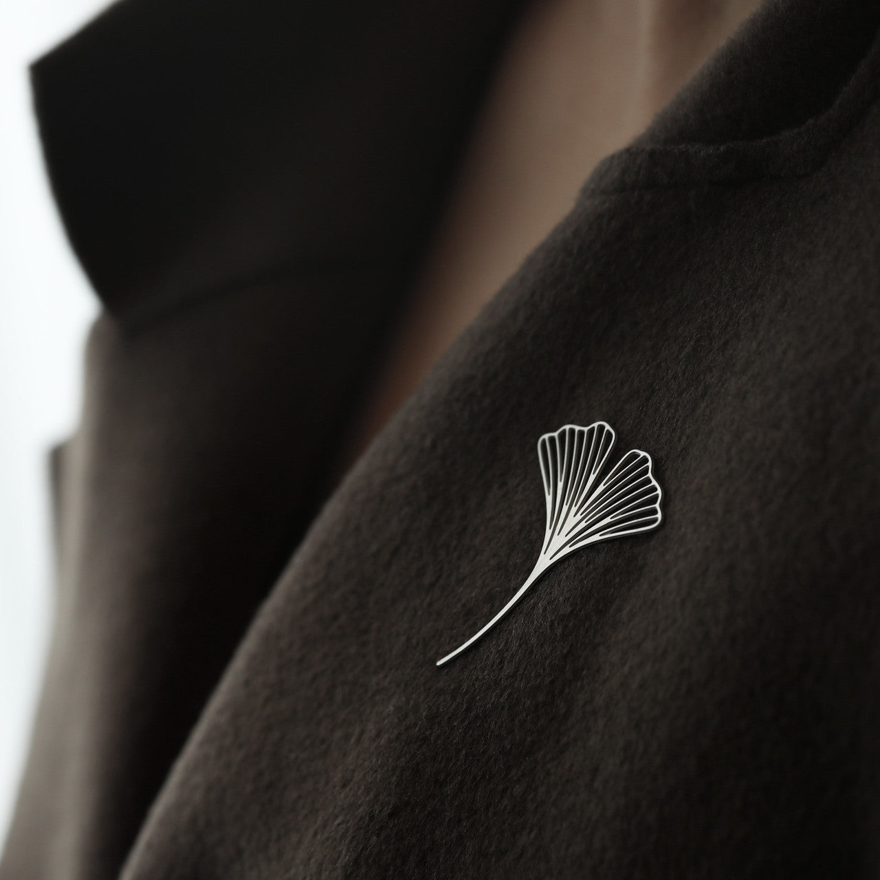 Moorigin_laser_cut_jewellery_lightweight_stainless_steel_brooch_flying_ginkgo_leaf_magnetic