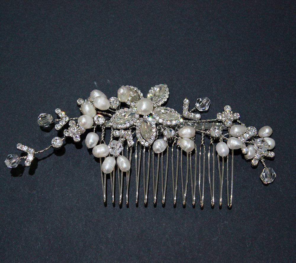 'Sylvia' Flower and Pearl Bridal Hair Comb