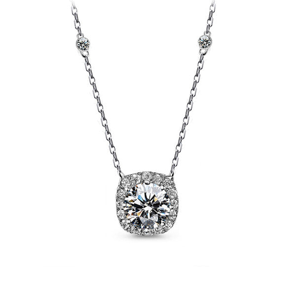 Cushion Cut Diamanté Wedding Pendant Bridal Necklace