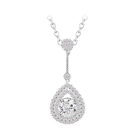 diamonte cluster of crystal wedding bridal silver drop necklace pendant