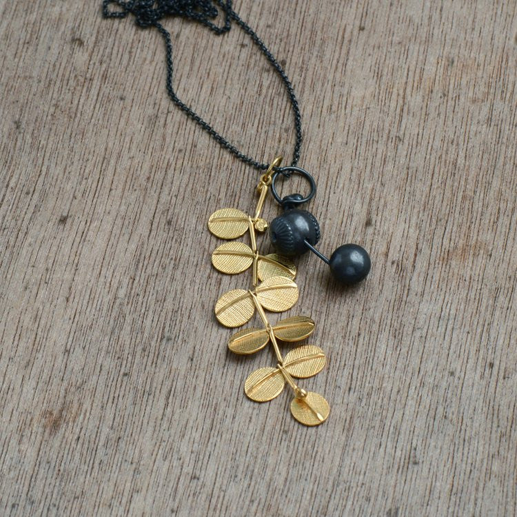 Golden Kowhai & Pods in the Wind Pendant necklace