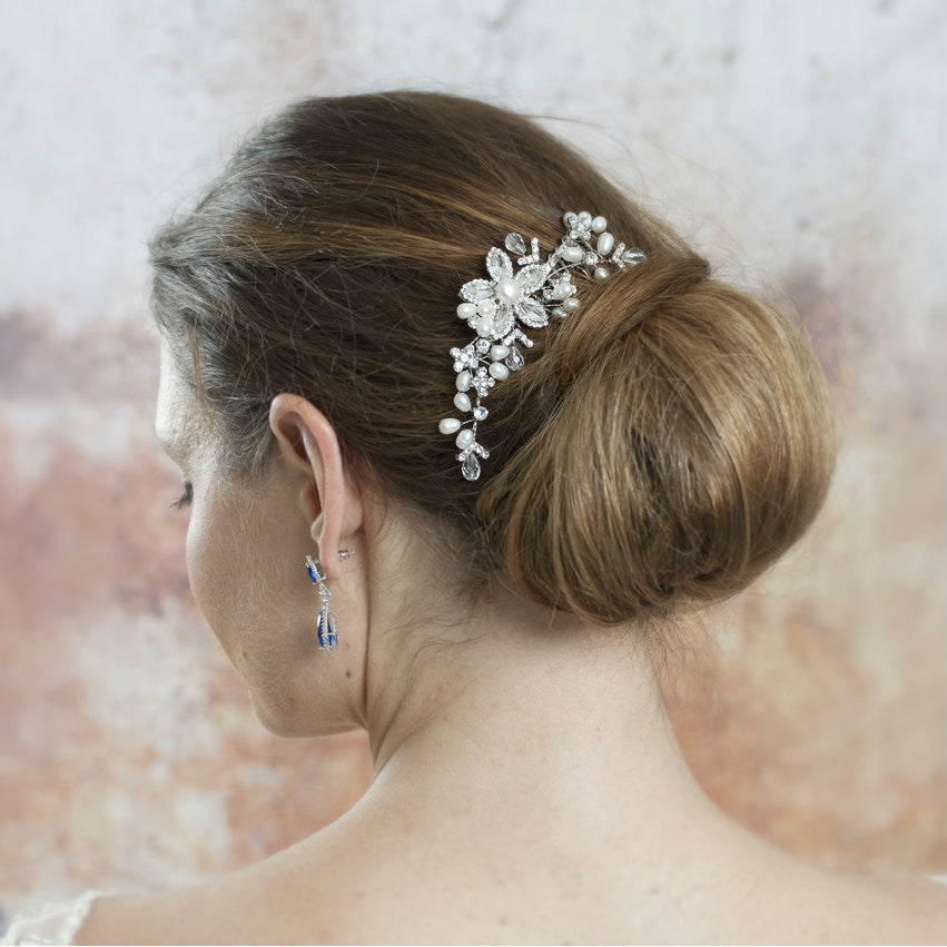 'Sylvia' Flower and Pearl Bridal Hair Comb