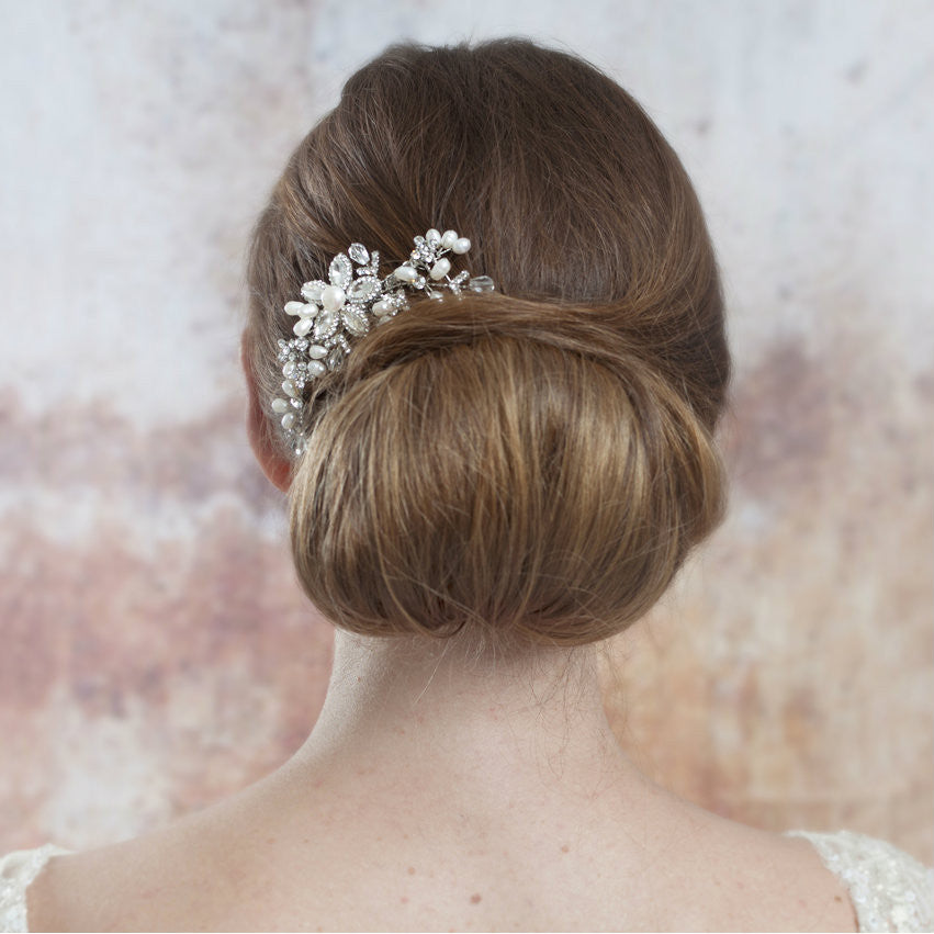 'Sylvia' Flower and Pearl Bridal Hair Comb