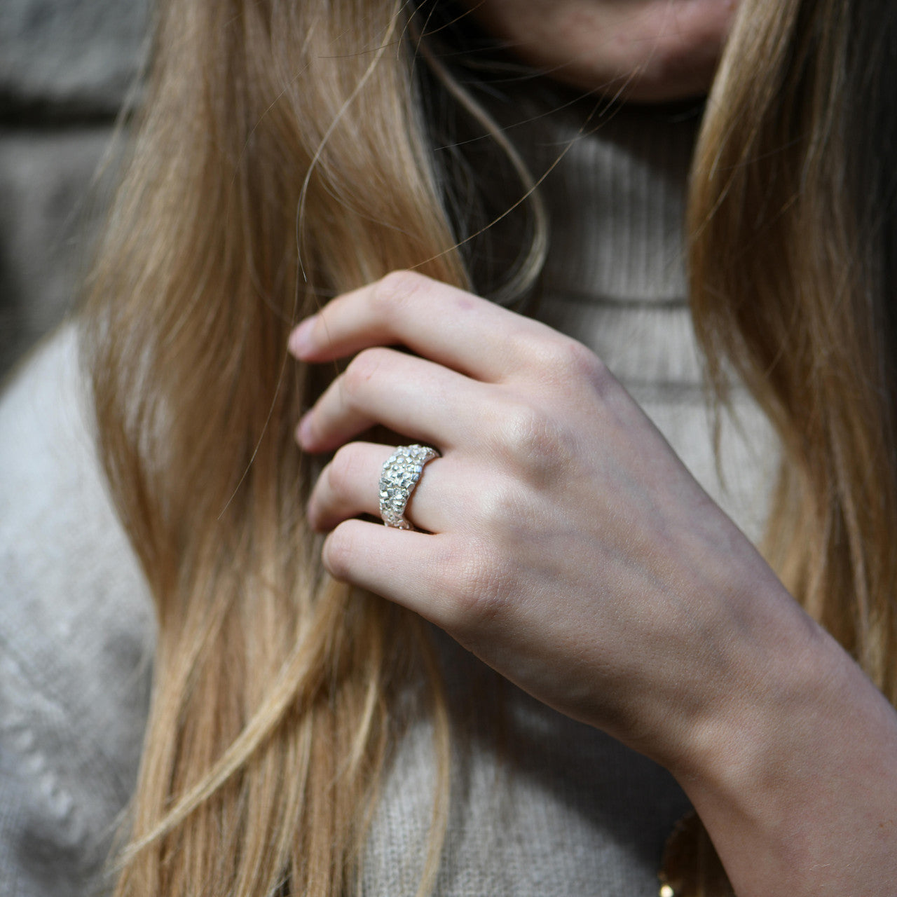 Jade_Mellor_handmade_jewellery_golden_tessearae_ring_sterling_silver_textured_organic