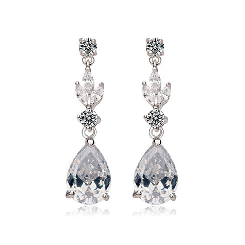 'Agnes' Statement Leafy diamante bridal wedding Teardrop Earrings