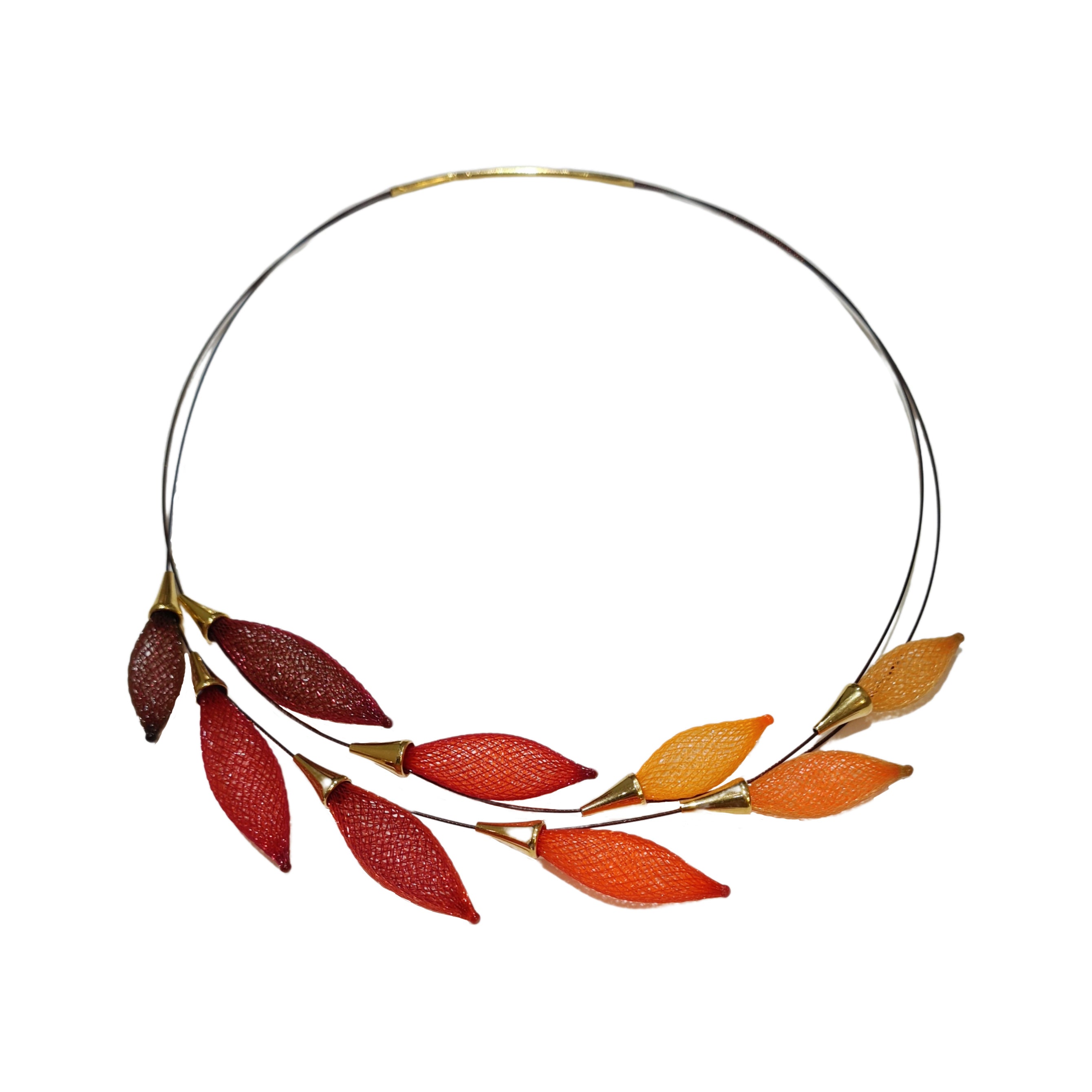 Orange Red Gold Epineux Gradient Leaves Pods Choker Necklace