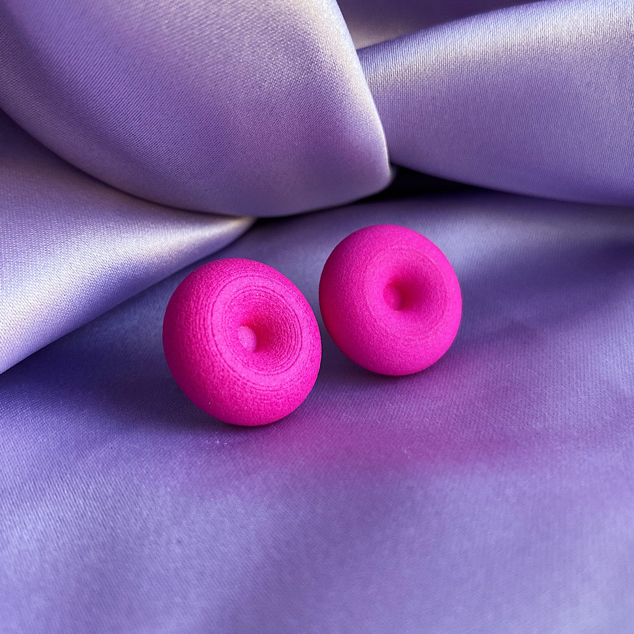 Eve_Balashova_handmade_jewellery_earrings_doughnuts_studs_bright_pink_chunky_jewellery