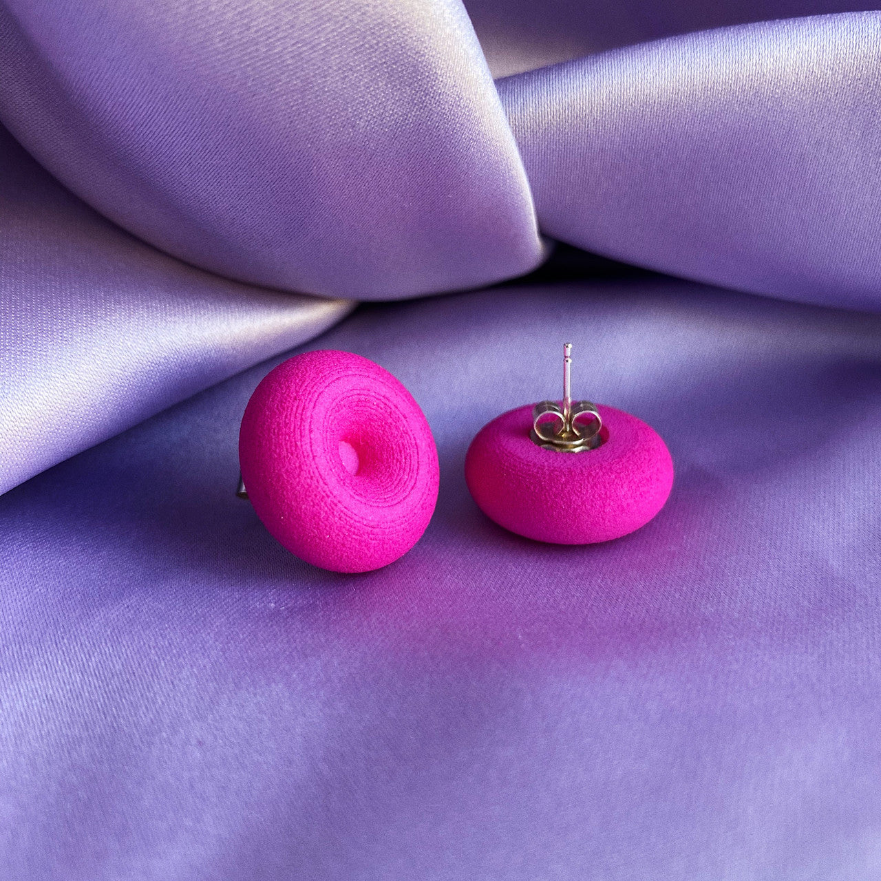 Eve_Balashova_handmade_jewellery_earrings_doughnuts_studs_bright_pink_chunky_jewellery