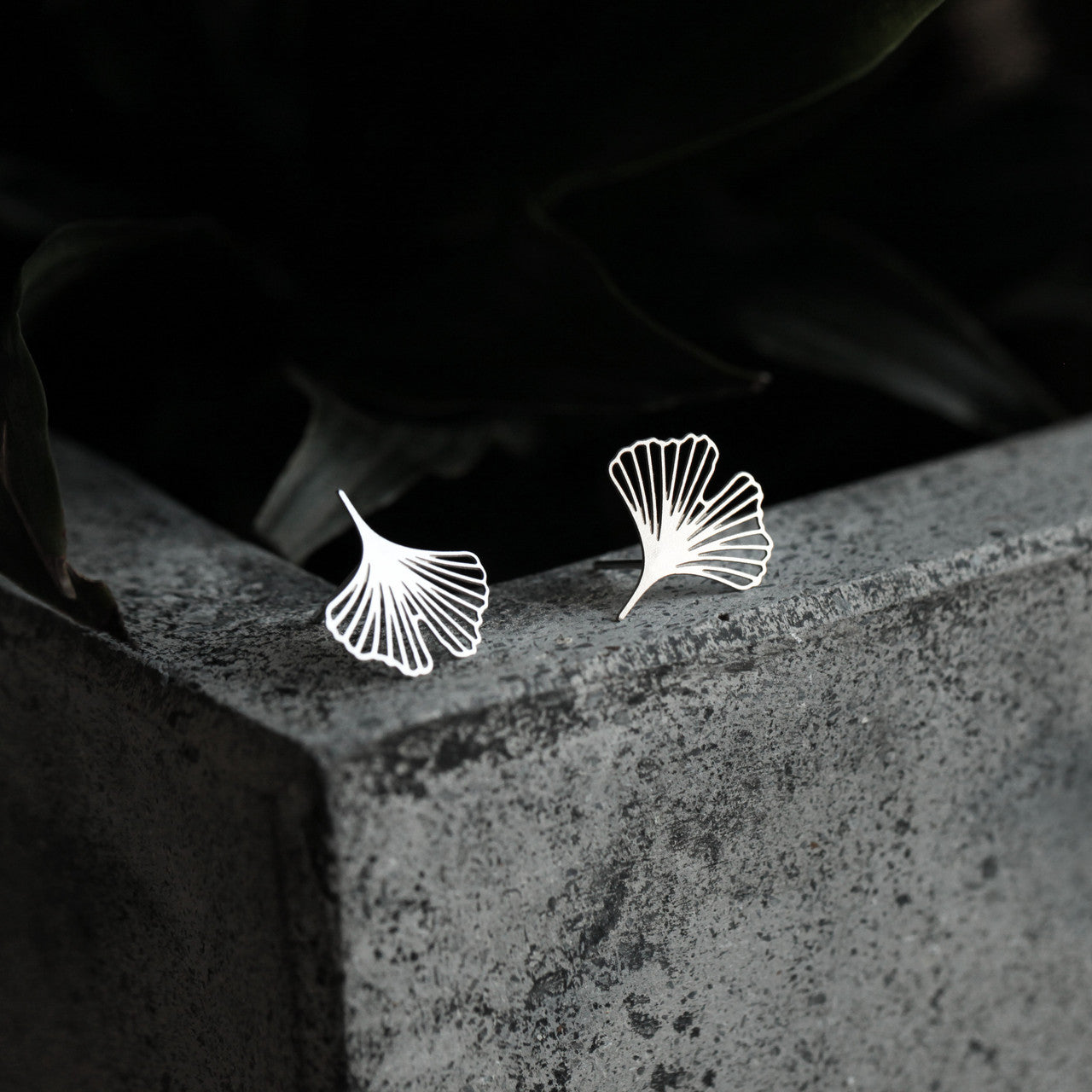 Moorigin ginkgo stud earrings silver stainless steel Edinburgh