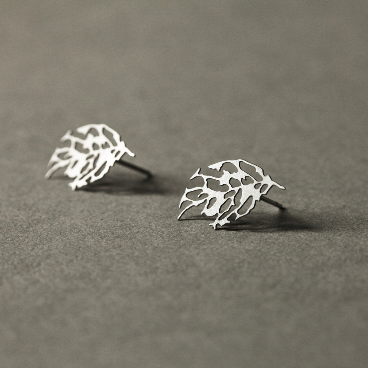 Moorigin  jewellery Skeleton Leaf silver earrings, laser cut, delicate, boutique, Edinburgh