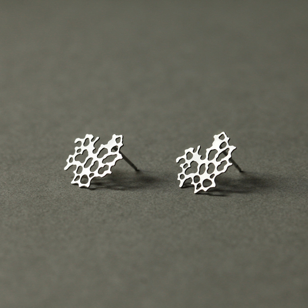 Moorigin  jewellery Weathered Rock silver earrings, laser cut, delicate, boutique, Edinburgh