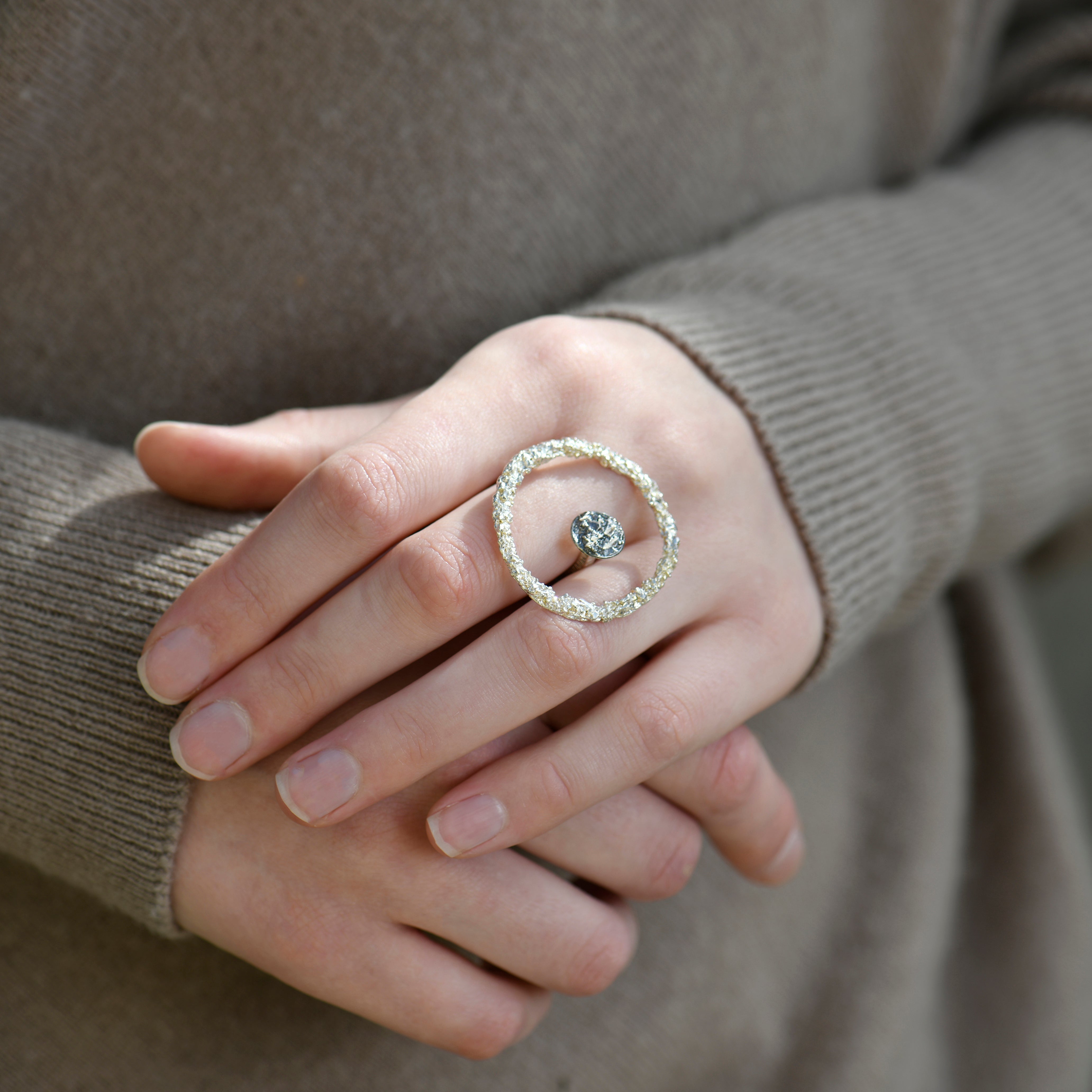 Silver Irregular Circle Statement Ring