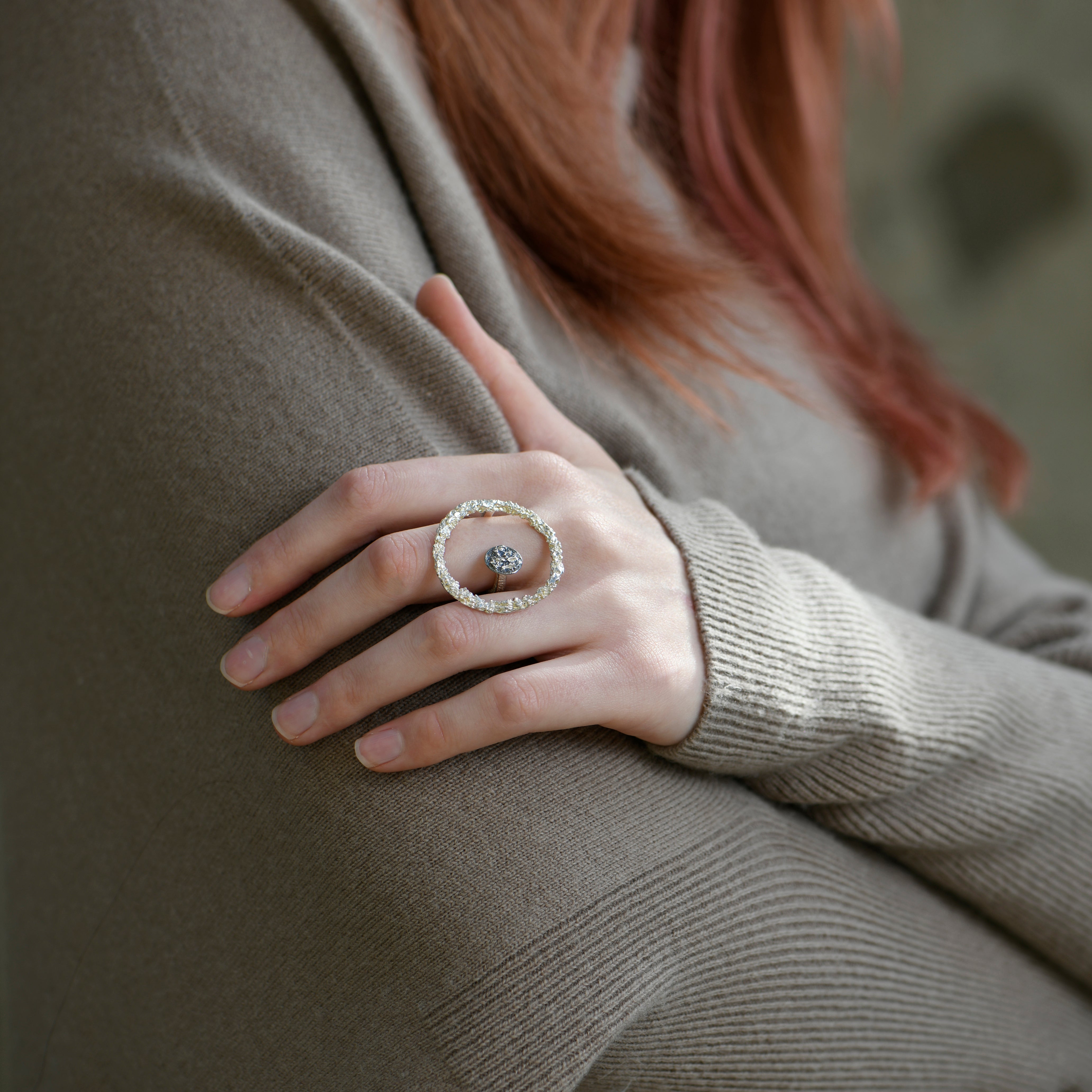 Silver Irregular Circle Statement Ring