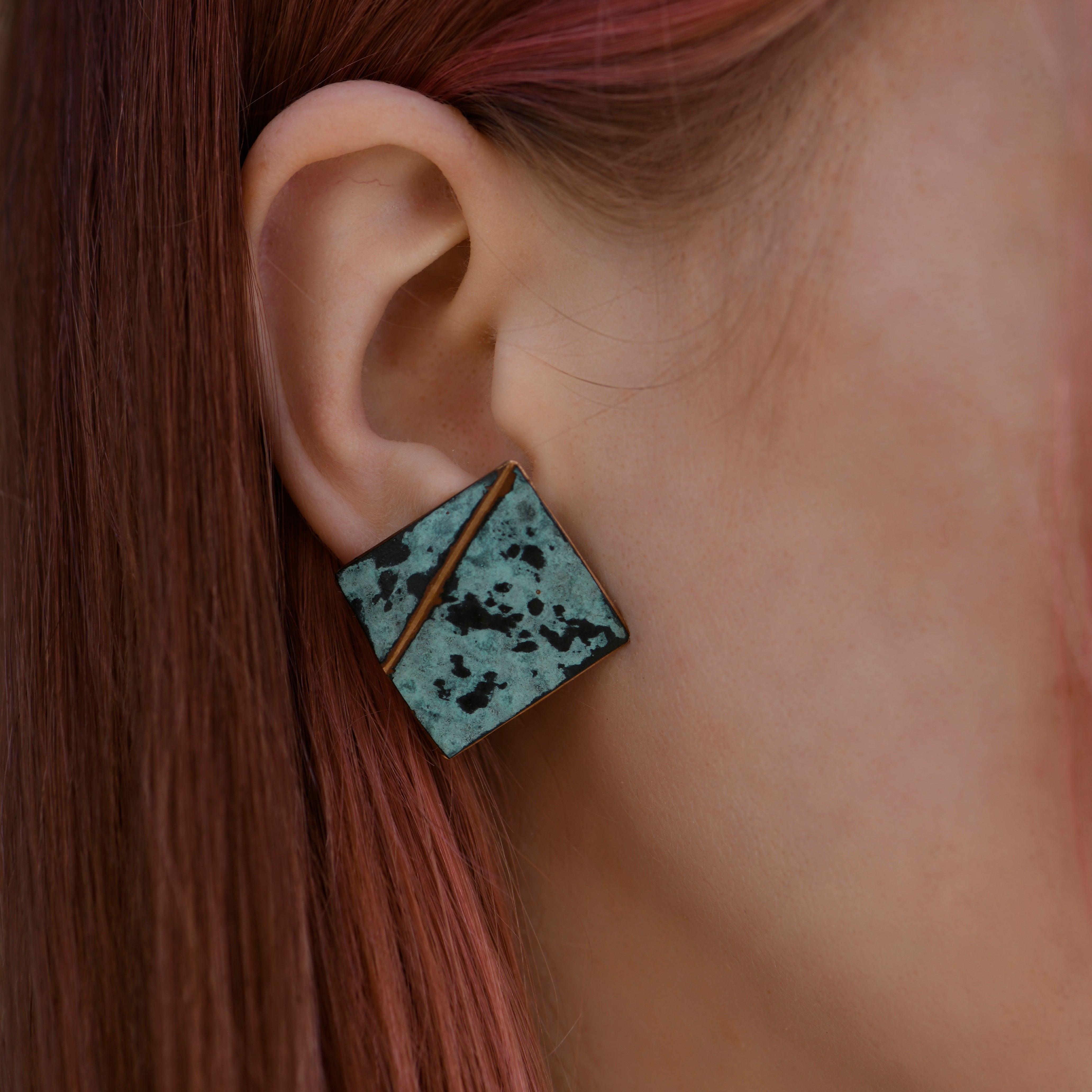 Square Turquoise Fold Earrings