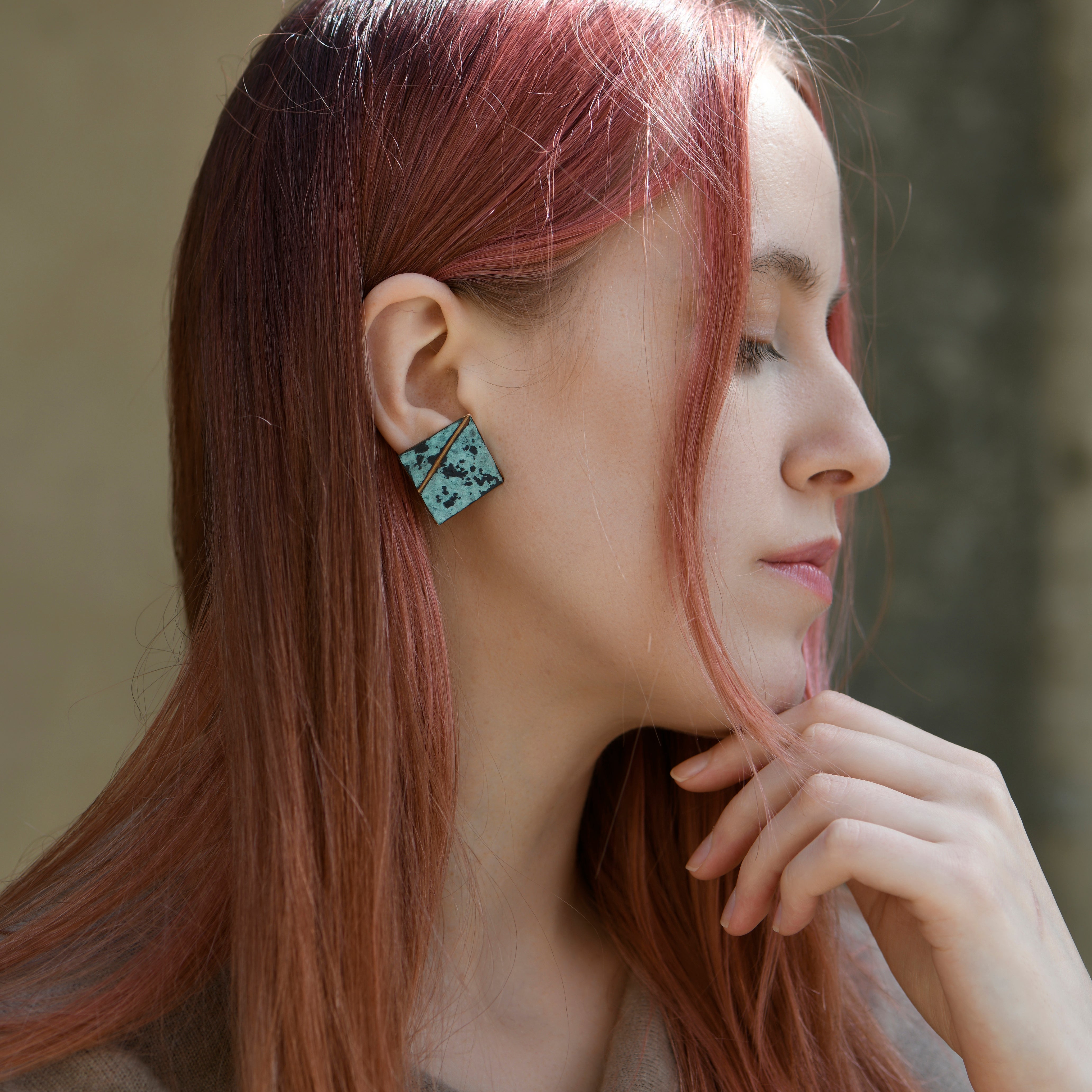 Square Turquoise Fold Earrings