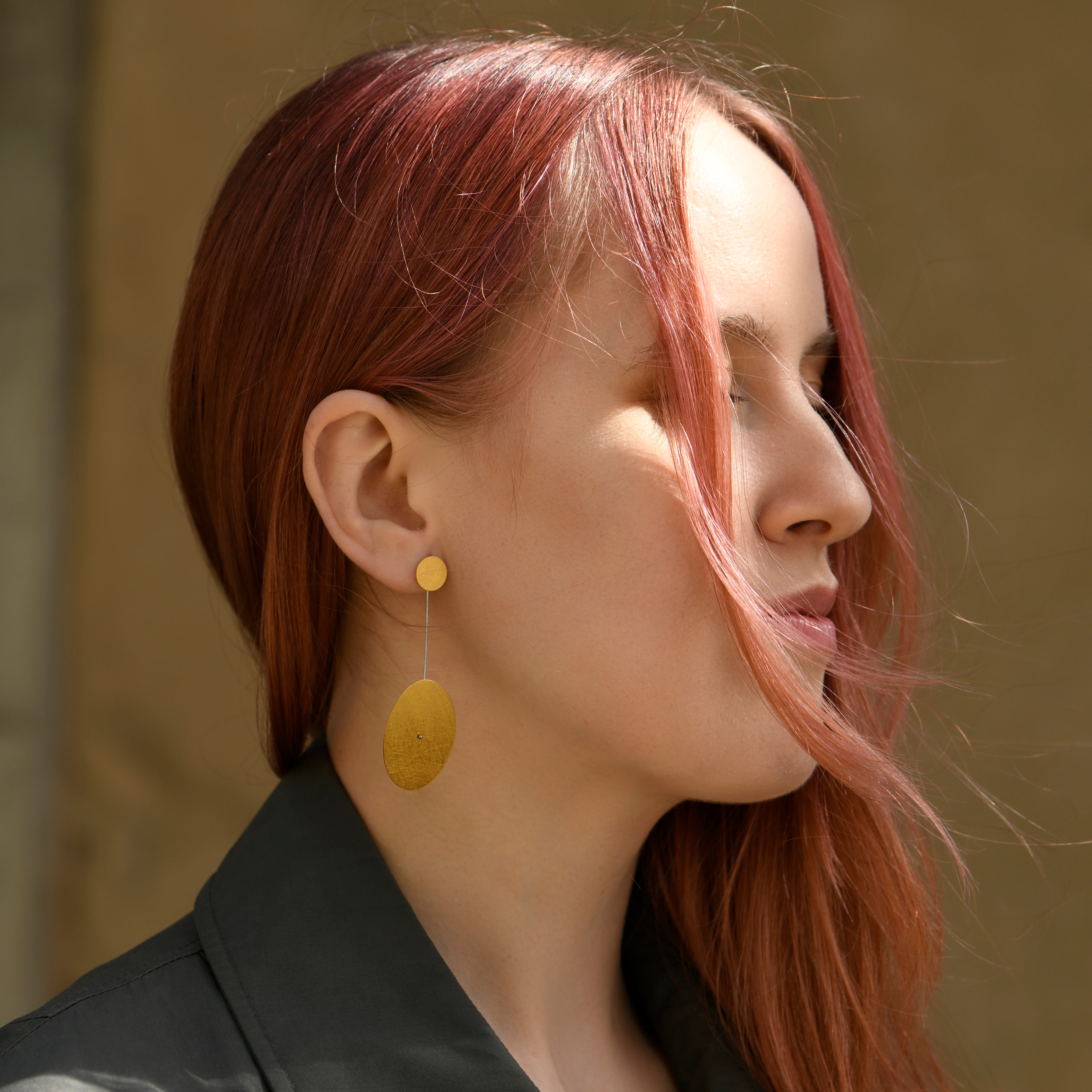 Gold Irregular Hanging Oval Earrings