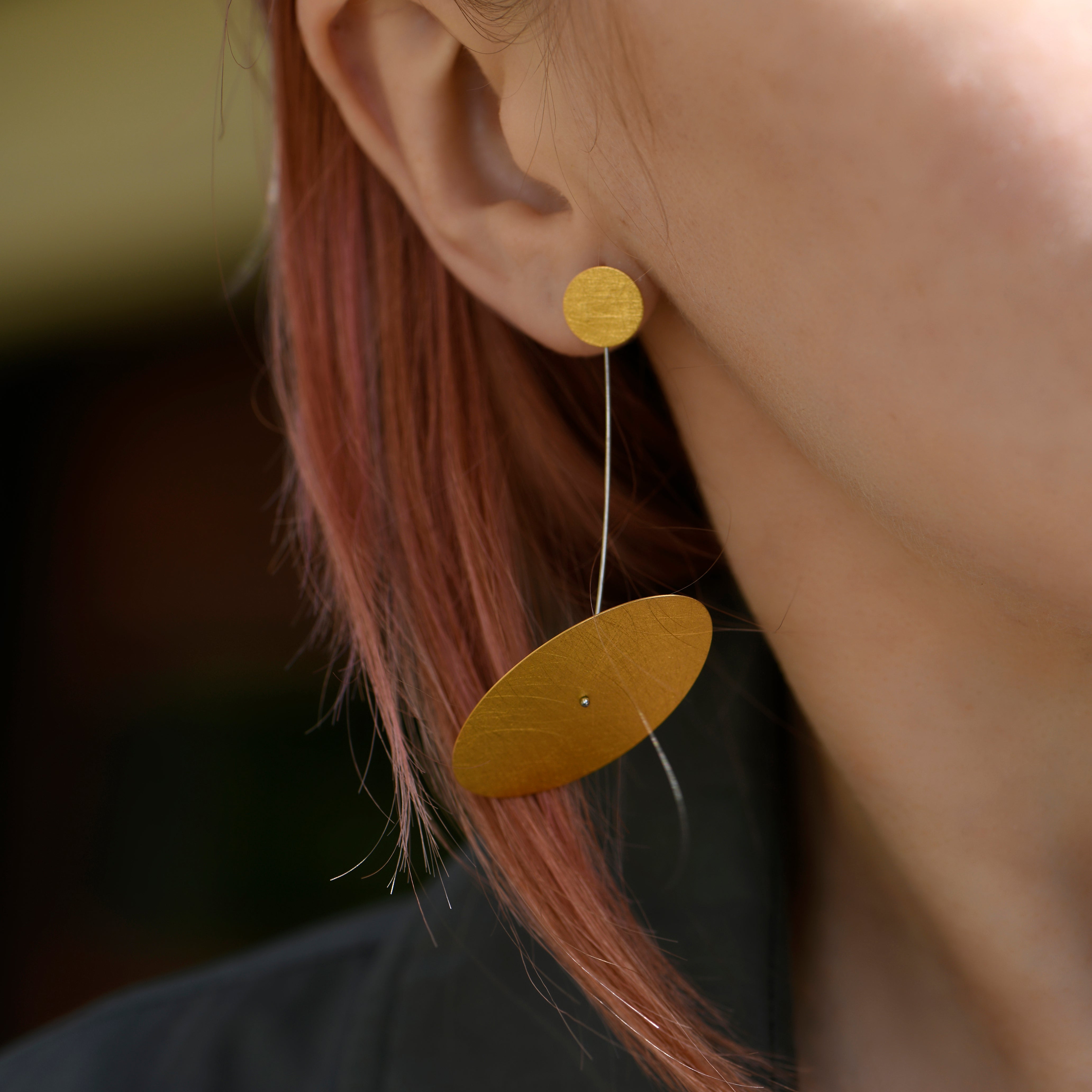 Gold Irregular Hanging Oval Earrings