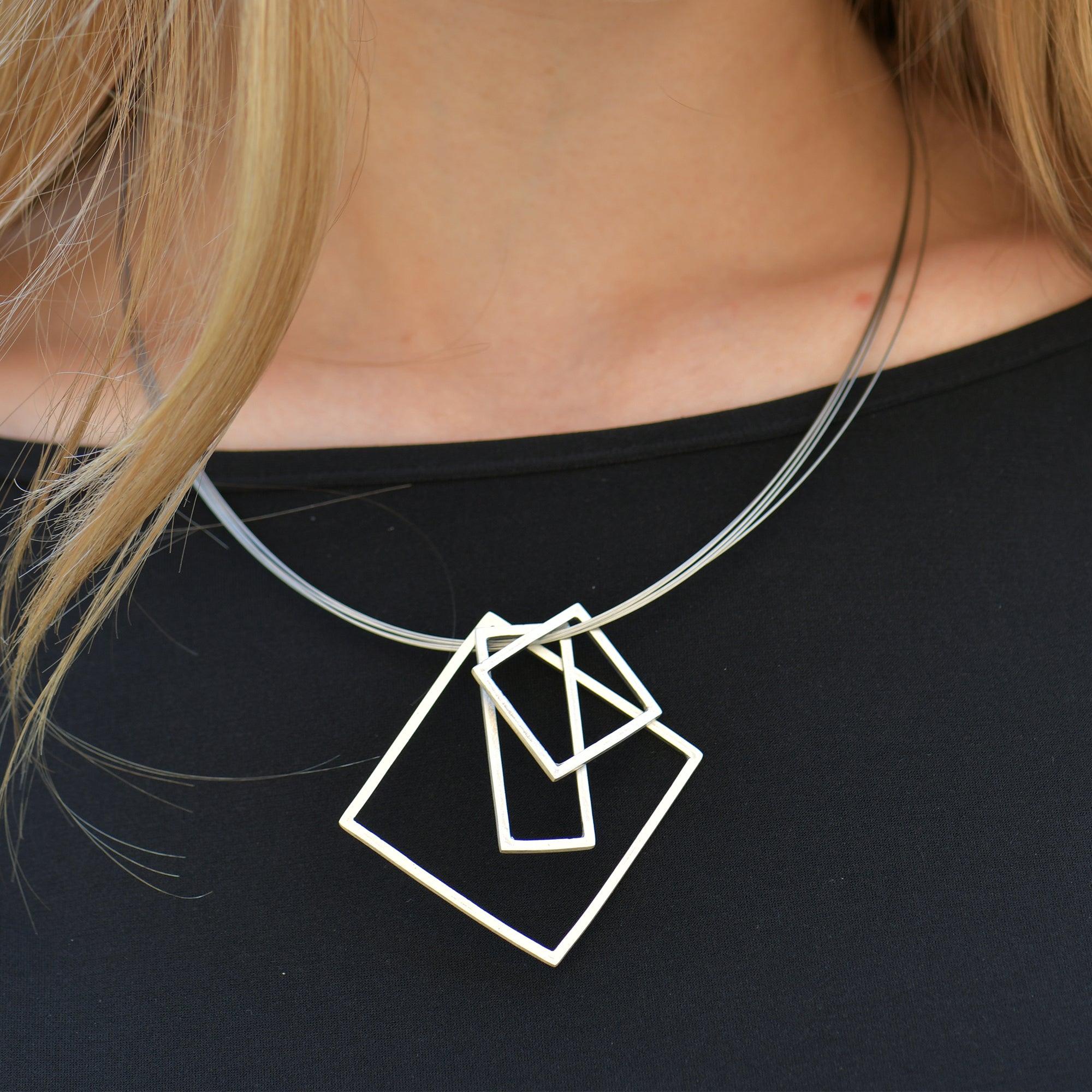 Sterling Silver Geometric Shapes Line Necklace