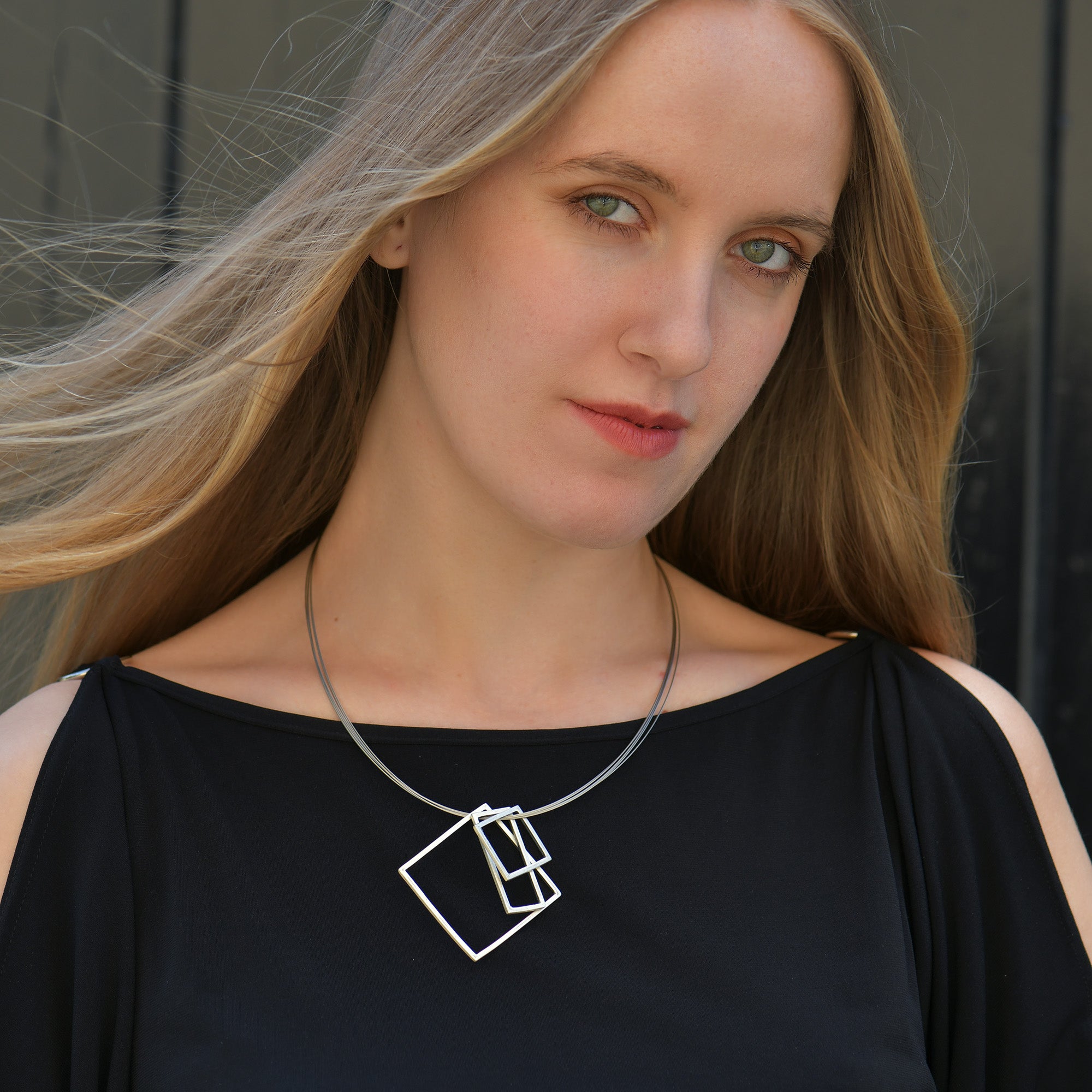 Sterling Silver Geometric Shapes Line Necklace