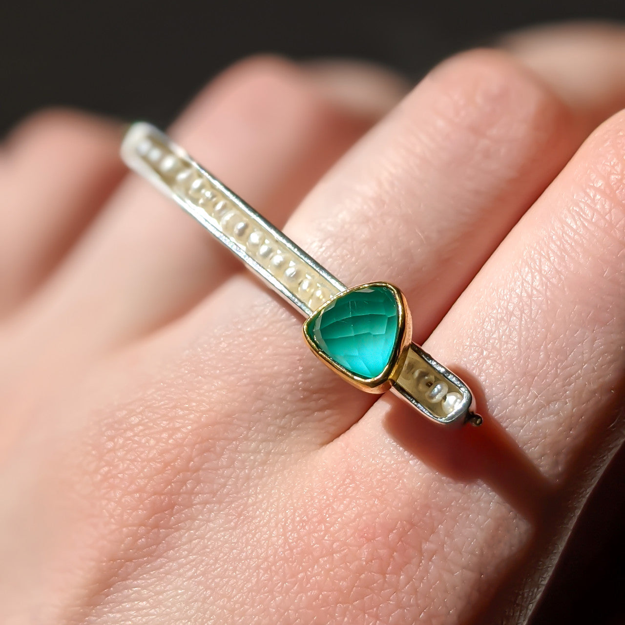 Efstathia_handmade_jewellery_ring_statement_gold_plating__sterling_silver_Chrysocolla _stone-pearls_Edinburgh_boutique