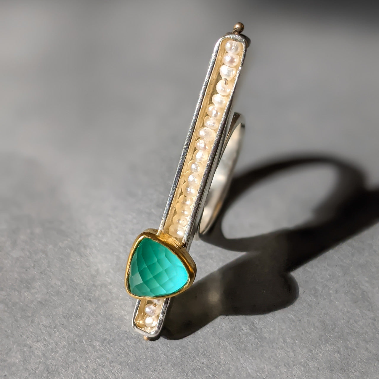 Efstathia_handmade_jewellery_ring_statement_gold_plating__sterling_silver_Chrysocolla _stone-pearls_Edinburgh_boutique