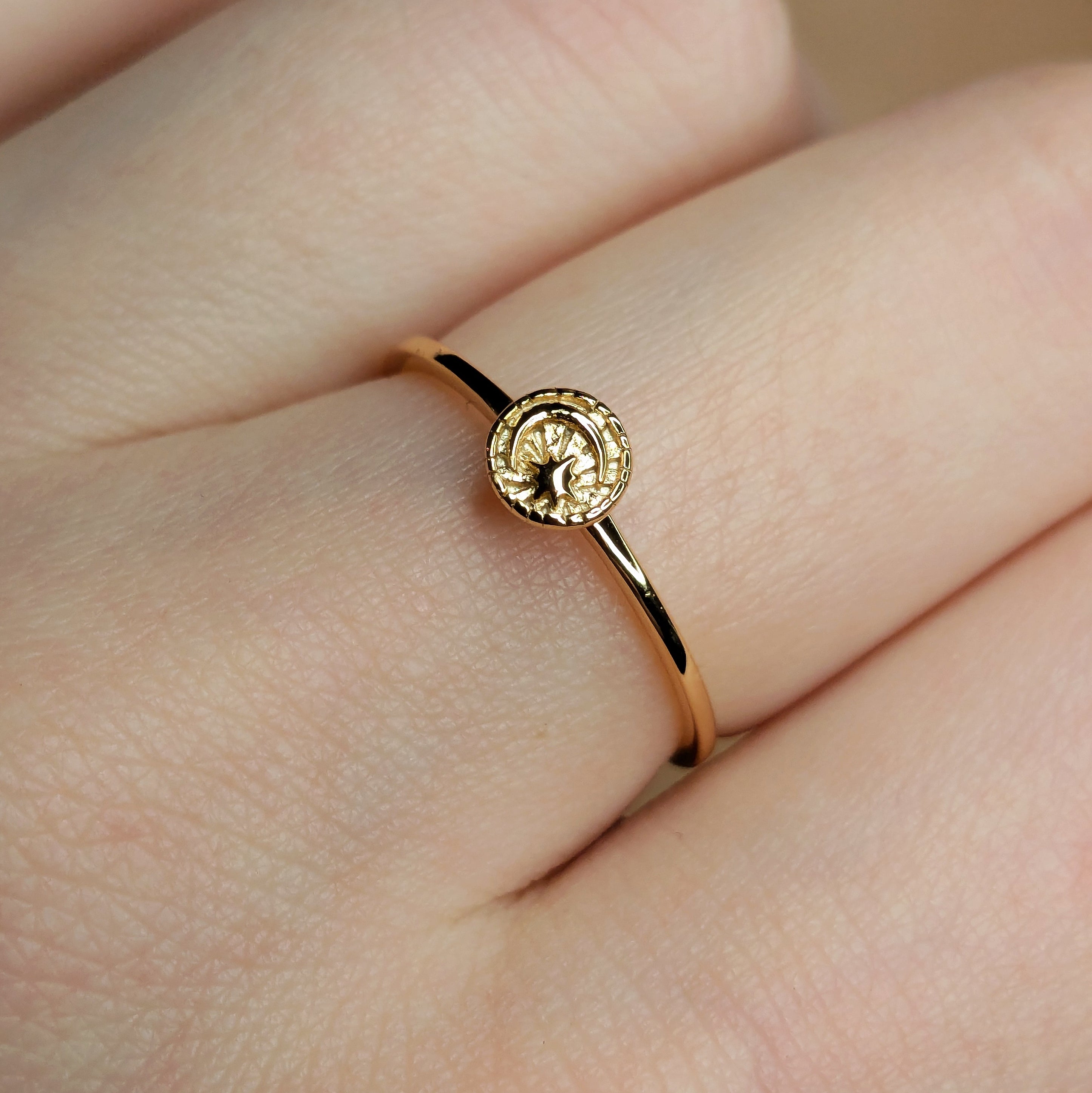 Celestial Moon and Star Gold Vermeil Stacking Ring