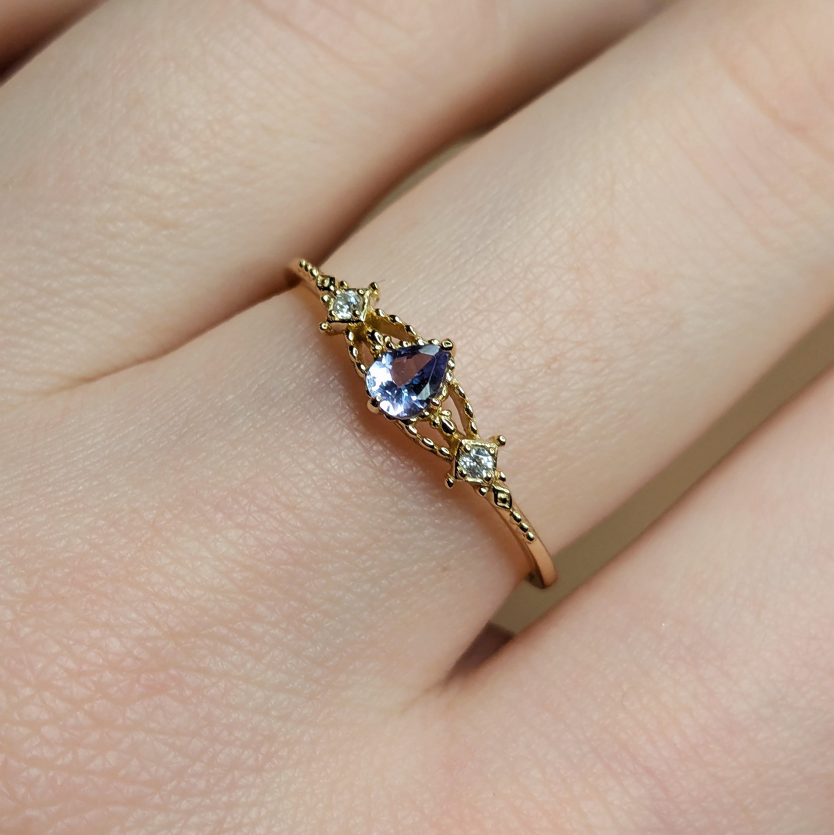 Gold Vermeil Tanzanite Ring with Dainty Accents