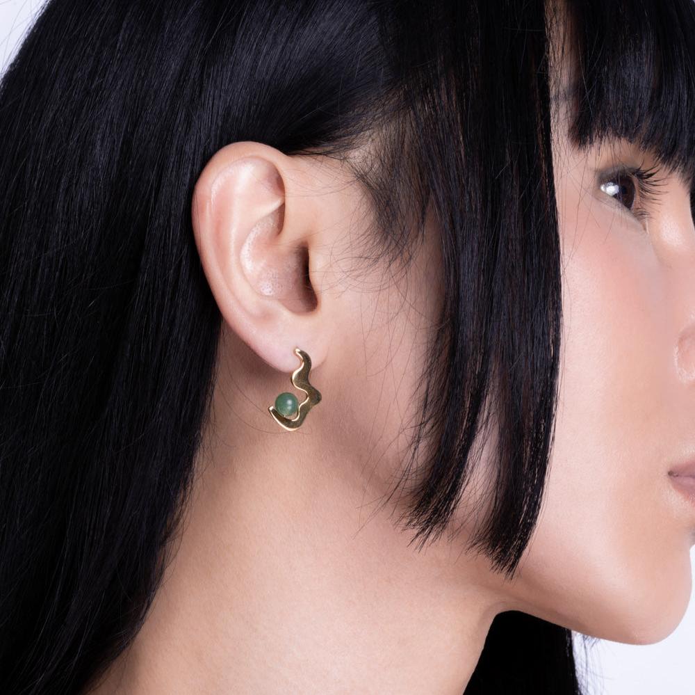 Aventurine Wave Drop Stud Earrings Gold