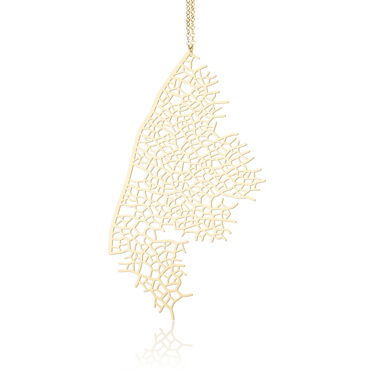 Moorigin gold plated stainless steel pendant with skeleton leaf motif