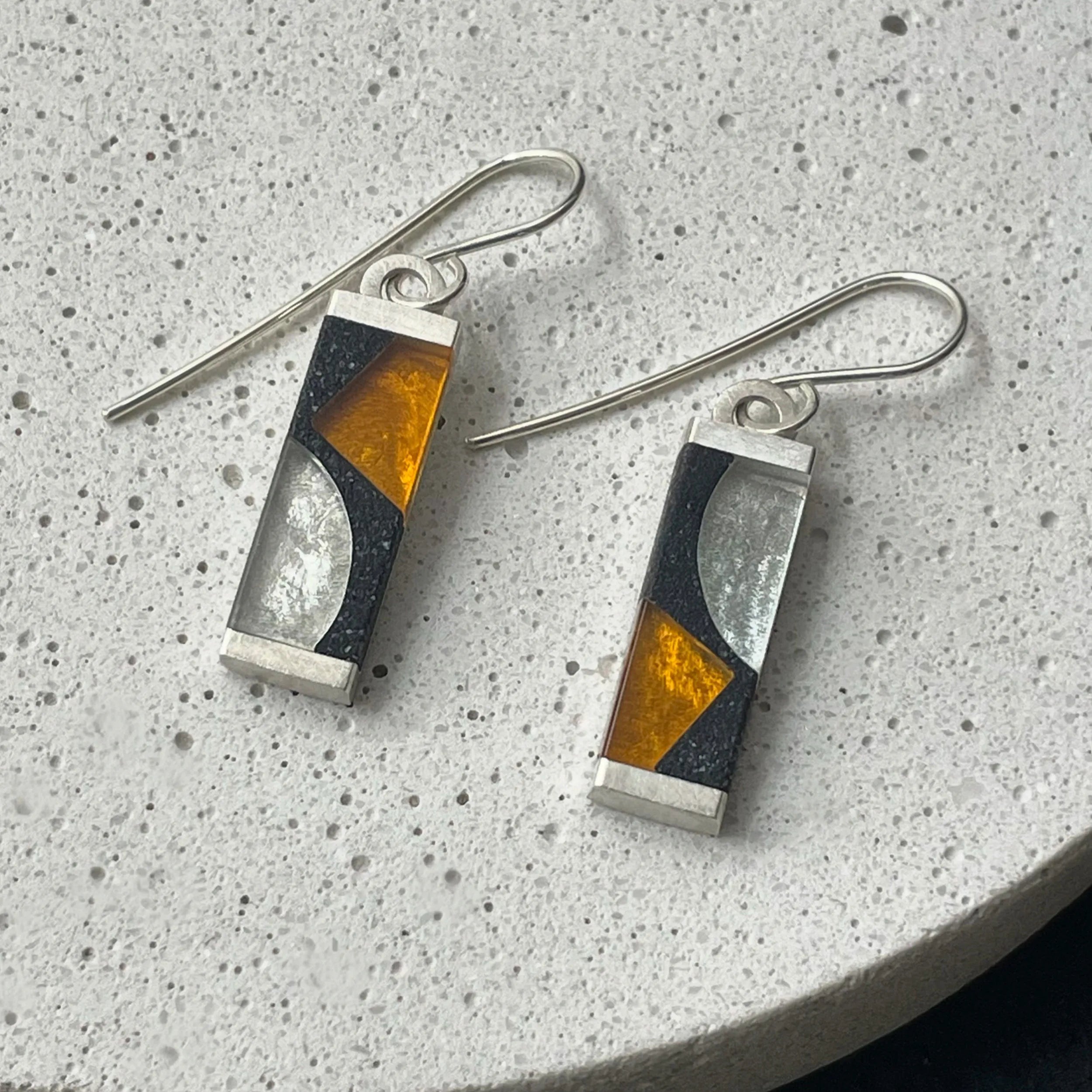 Yellow & Charcoal Concrete Abstract Earrings