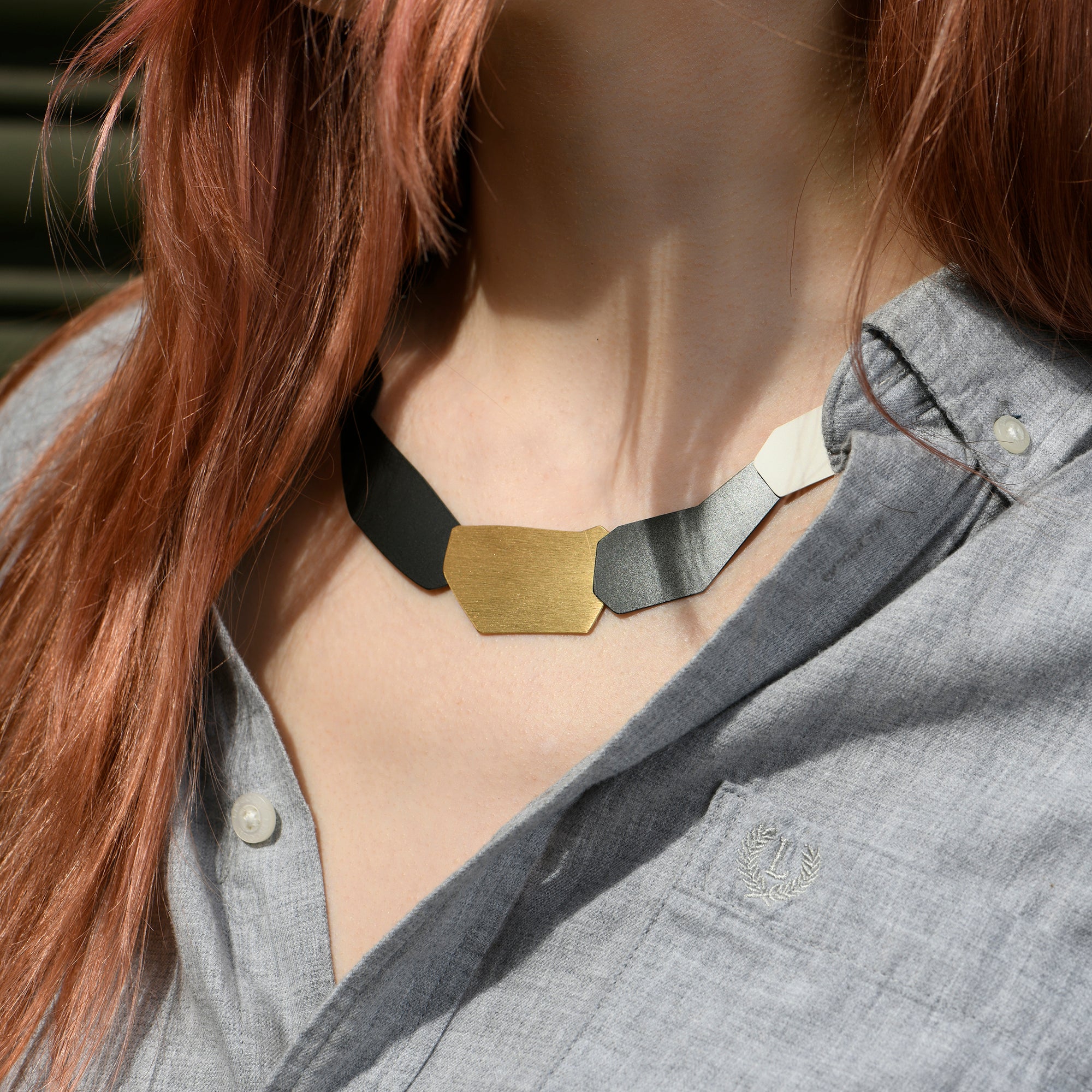 Chunky Mixed Metal Abstract Geometric Necklace