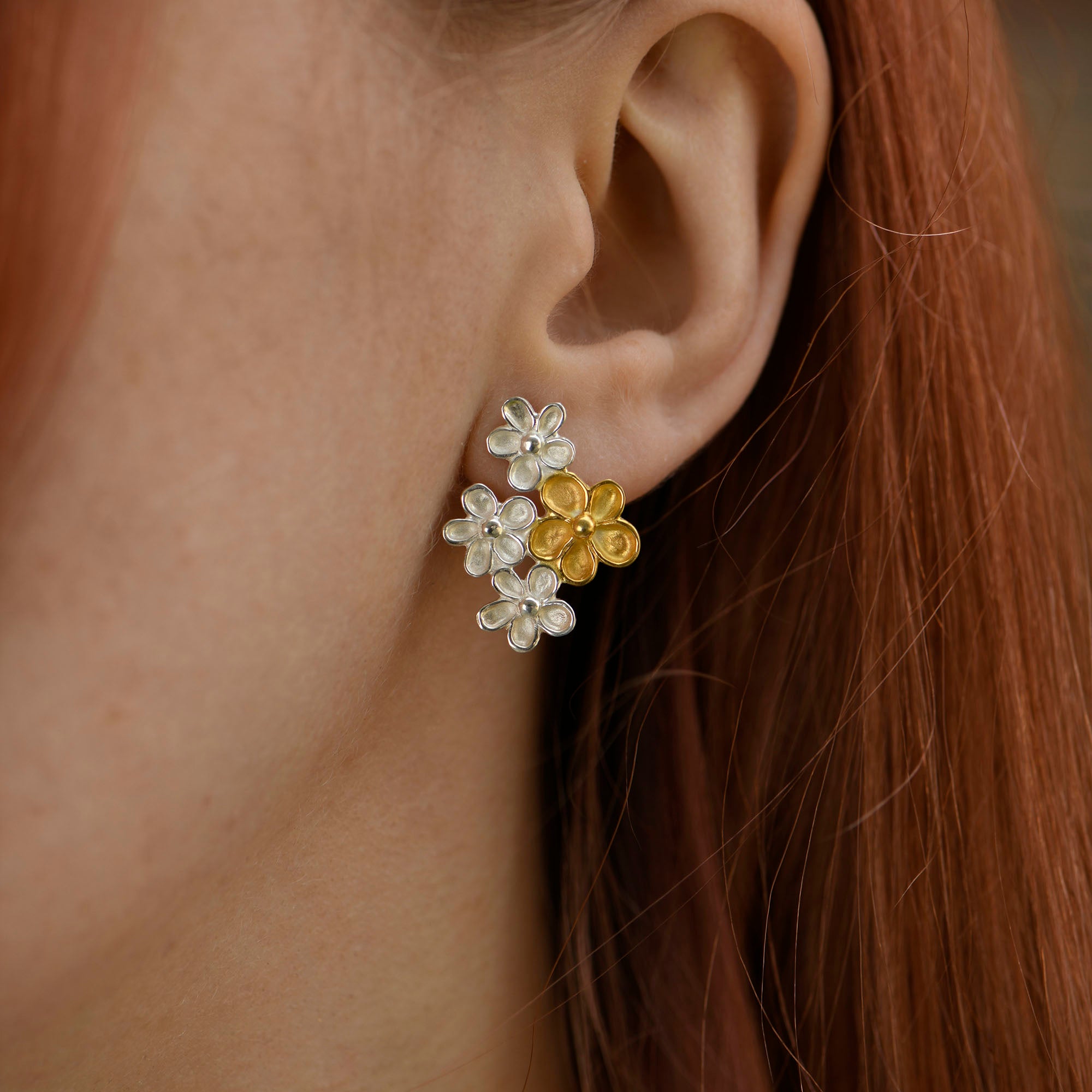 Mixed Metal Small Flower Stud Earrings