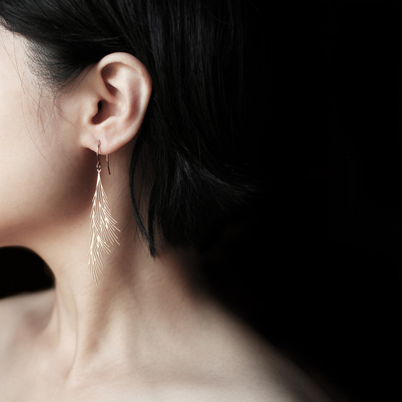 Moorigin  jewellery Common Reed gold earrings, laser cut, delicate, boutique, Edinburgh