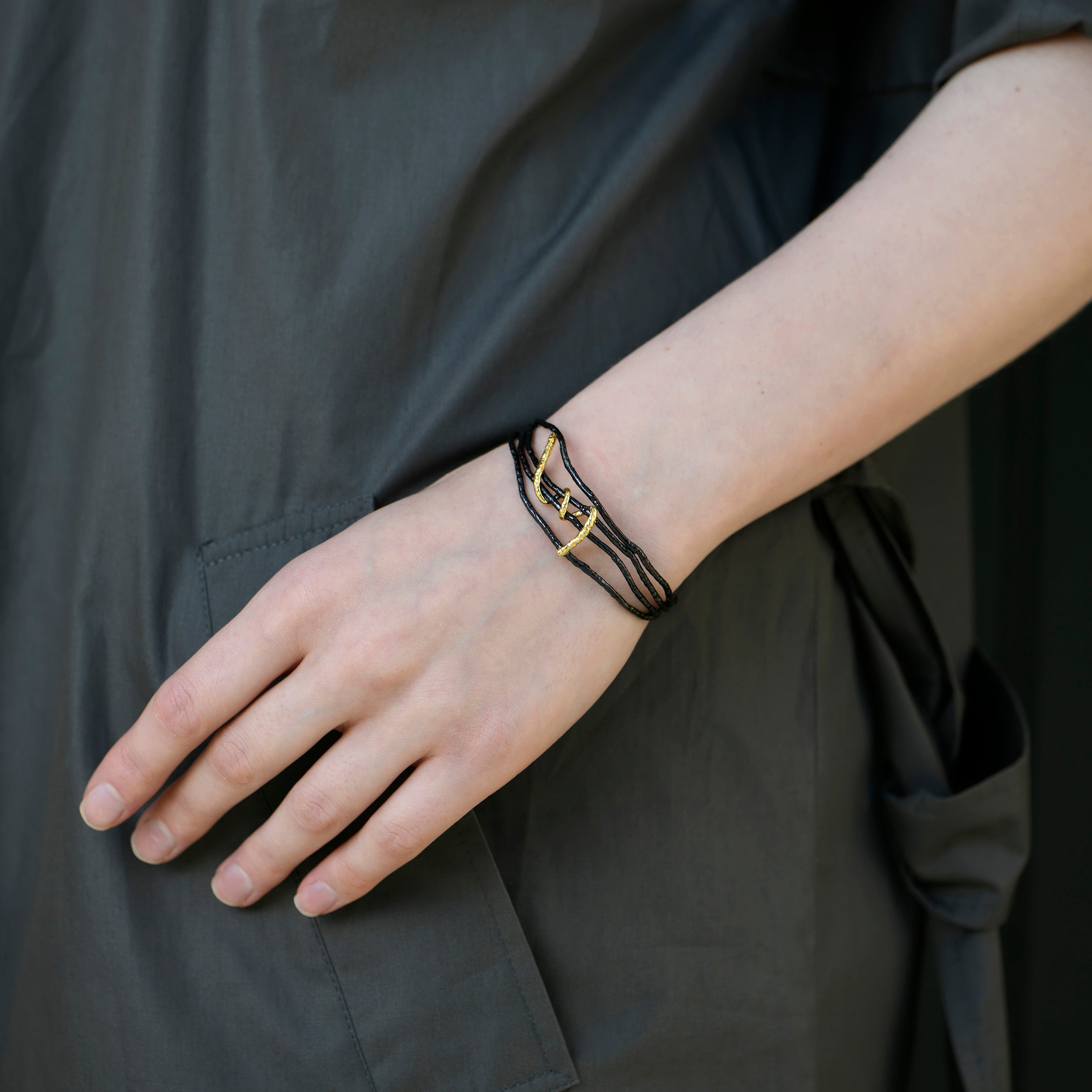 Oxidised Silver and Gold Bangle