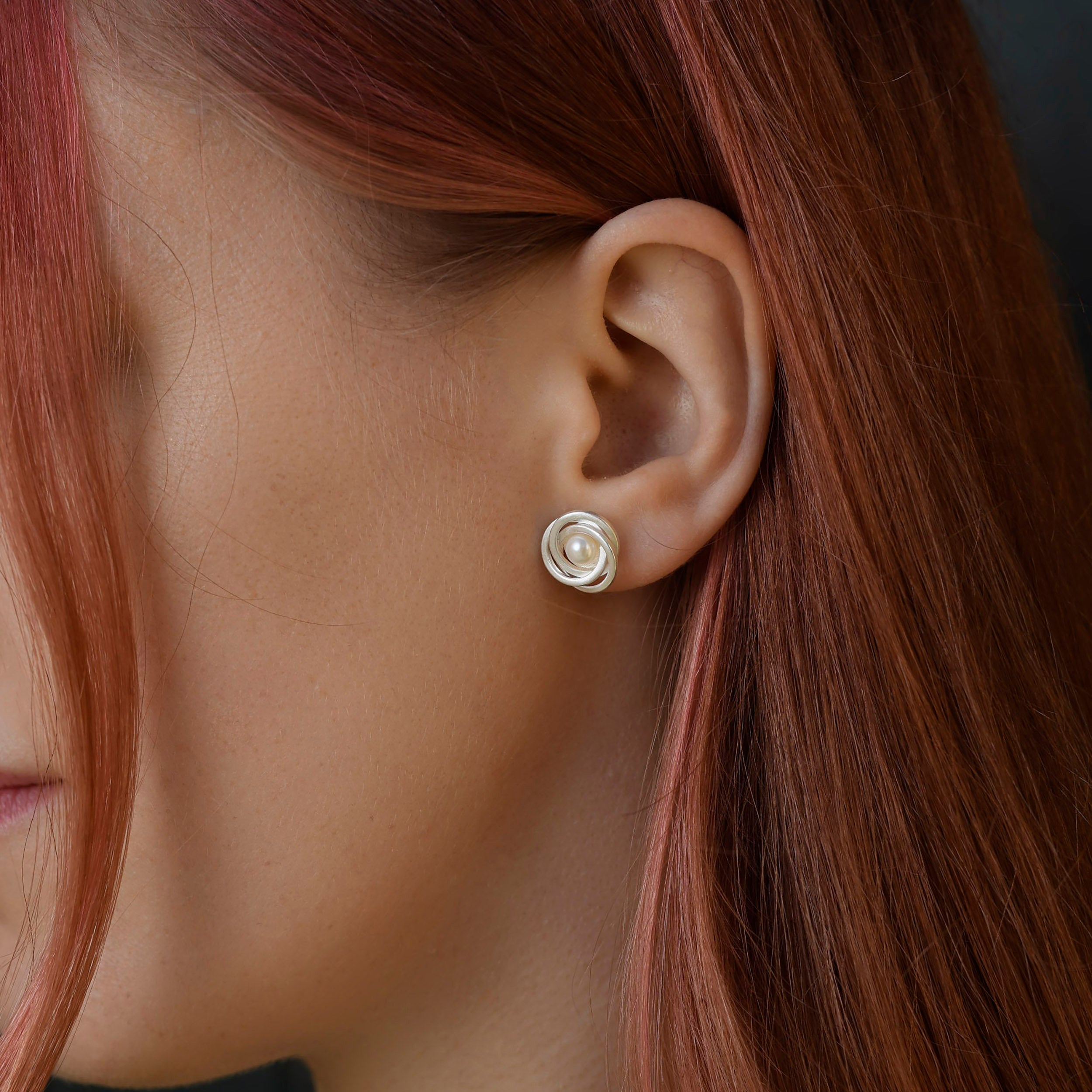 Silver Pearl Flower Earrings