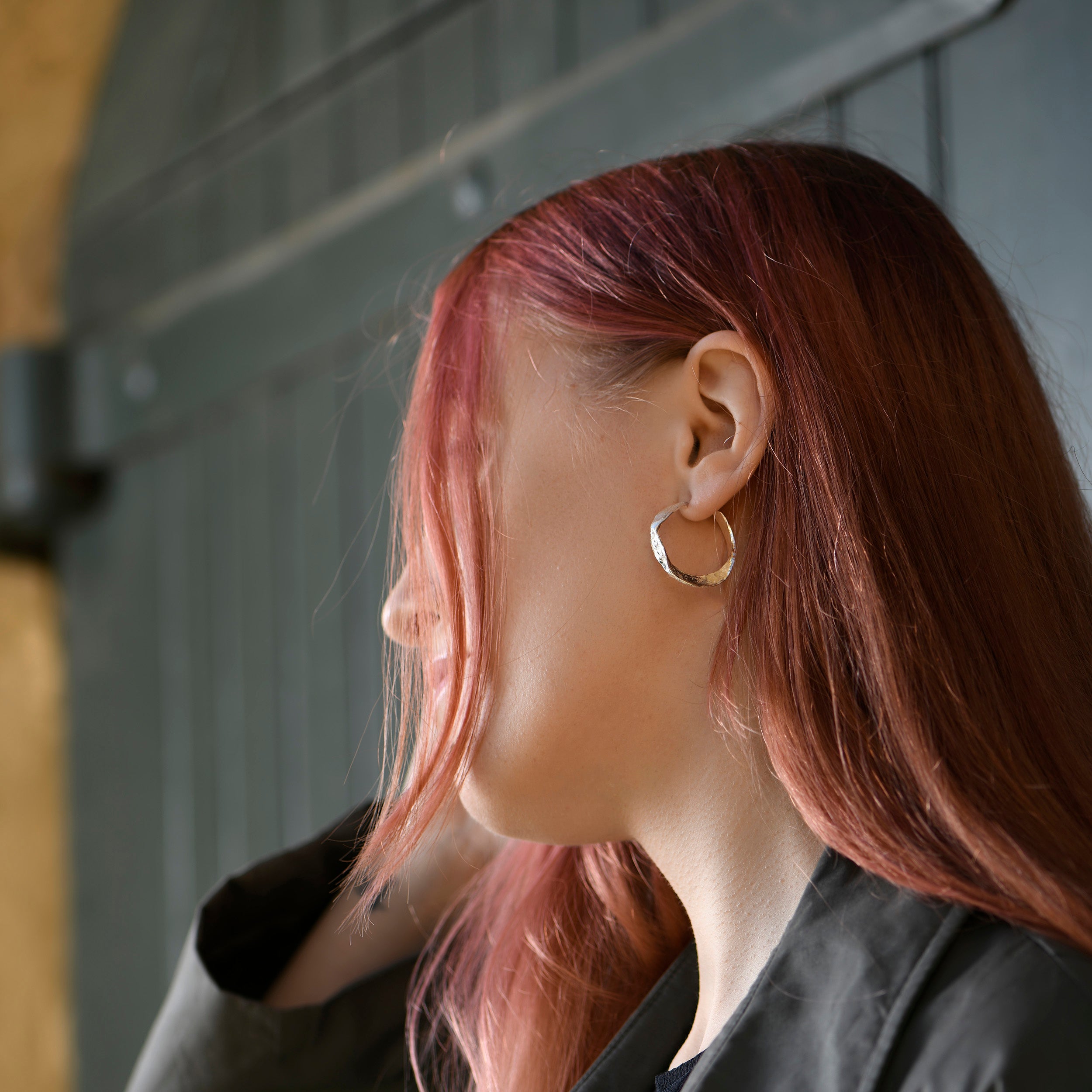 Sterling Silver Textured Hoop Earrings