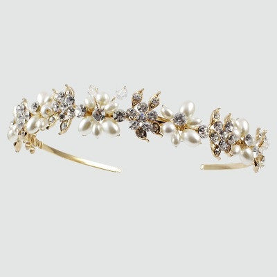 'Yasmin' Gold Glamour Pearl Crystal Princess Tiara