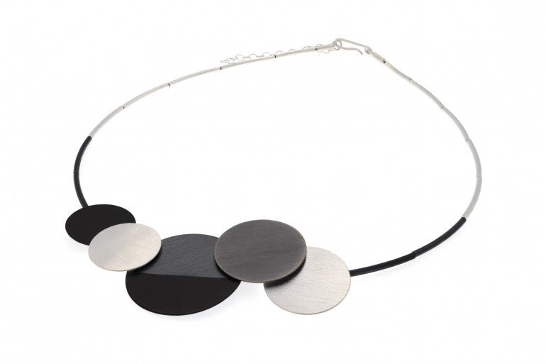 Silver And Oxidised Black Statement Geometric Circle Necklace