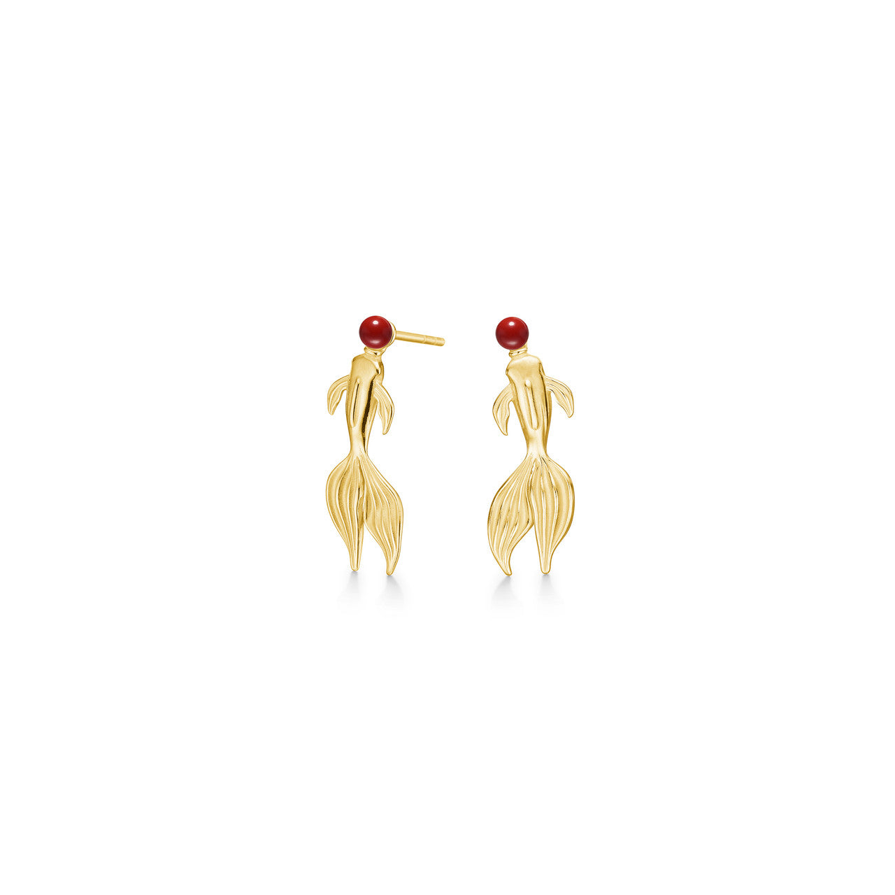 22K Gold Plated Solid Koi Earrings with Coral