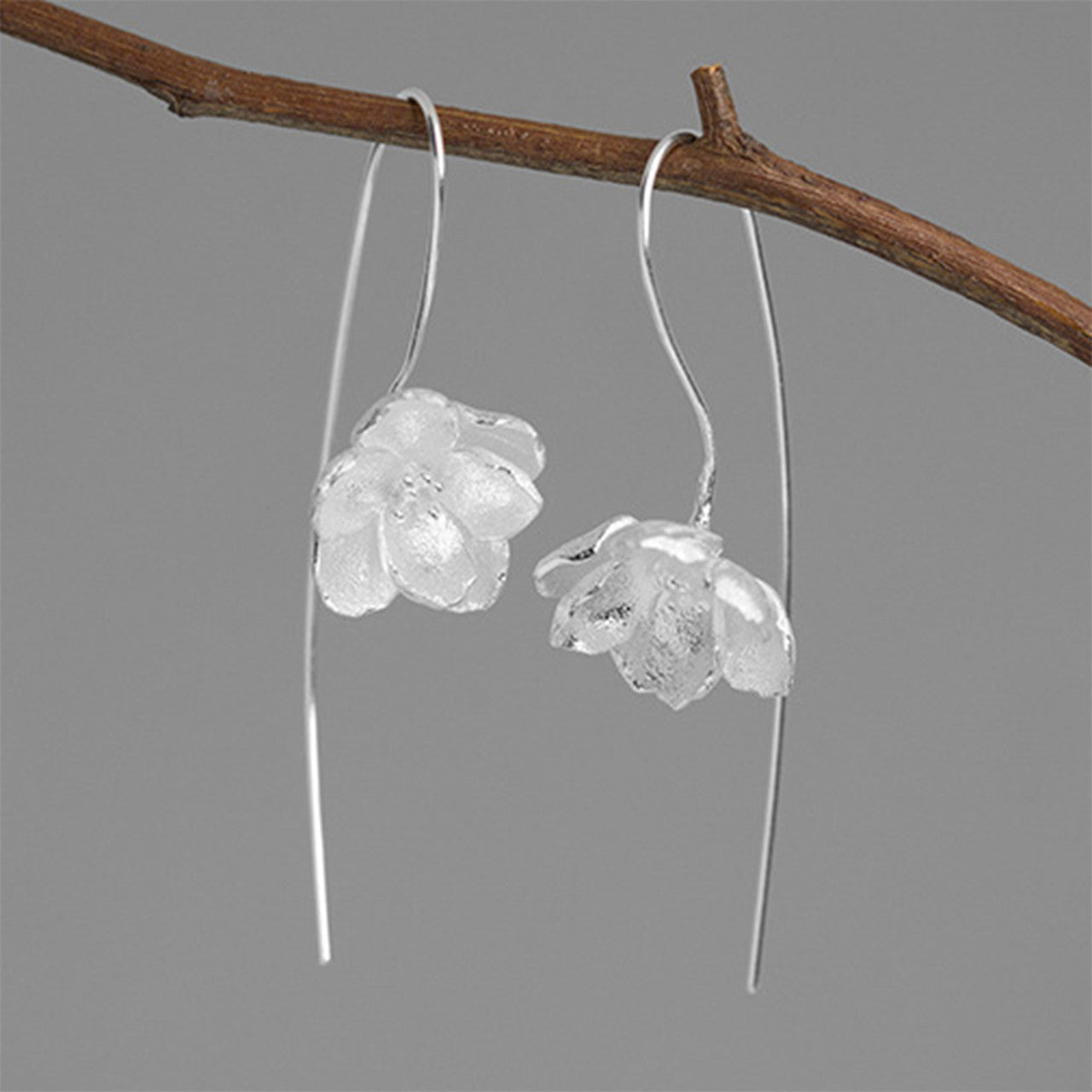 Large Sterling Silver Jasmine Flower Earrings